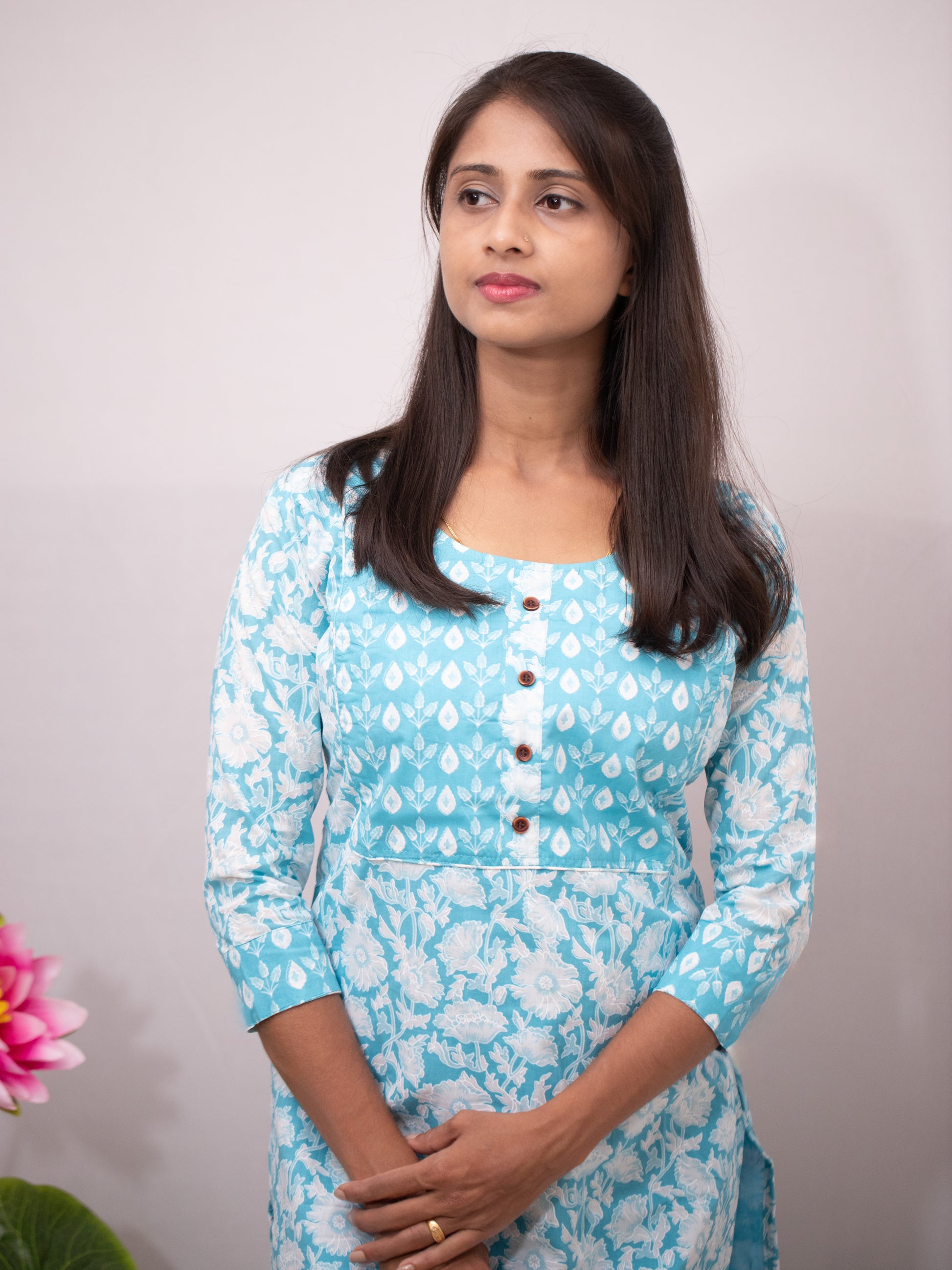 Printed Cotton Casual - blue and pink