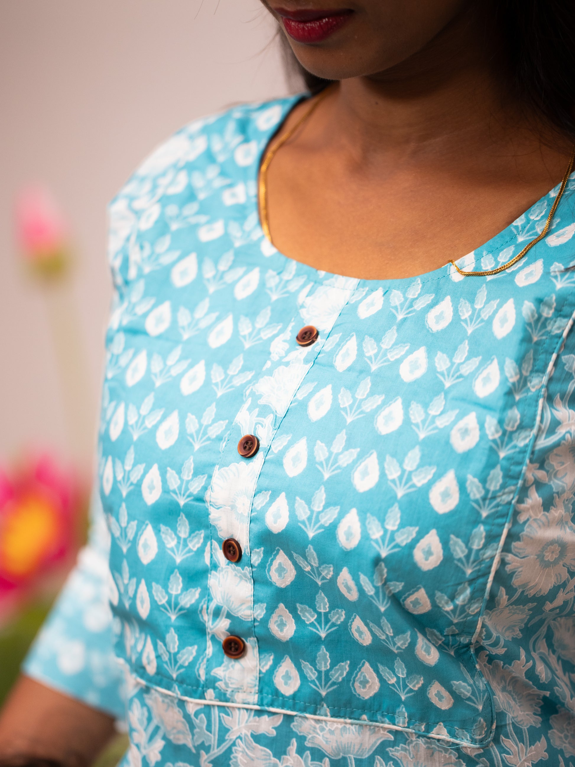 Printed Cotton Casual - blue and pink