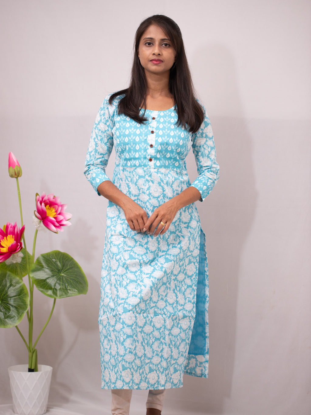 Printed Cotton Casual - blue and pink