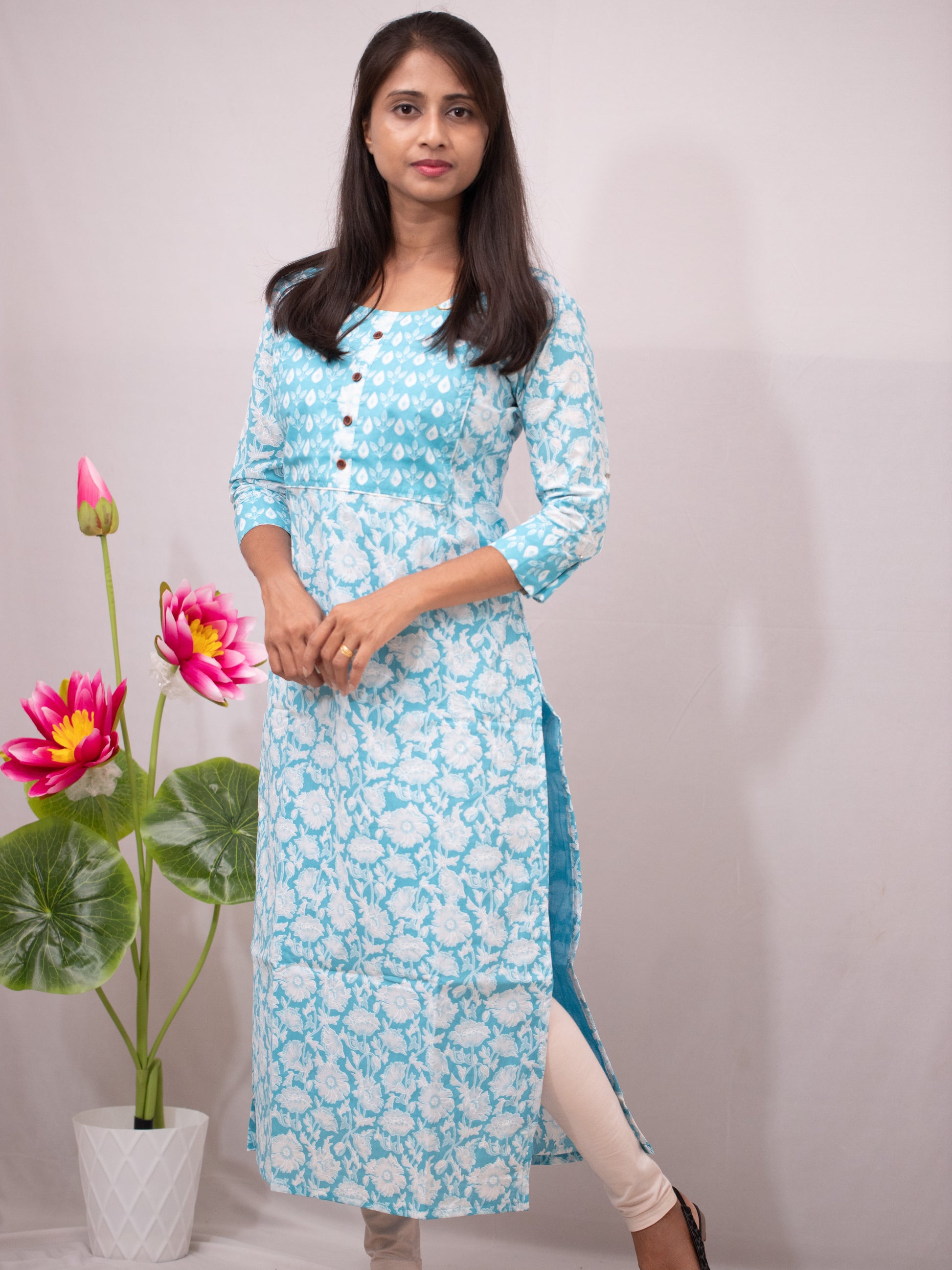 Printed Cotton Casual - blue and pink