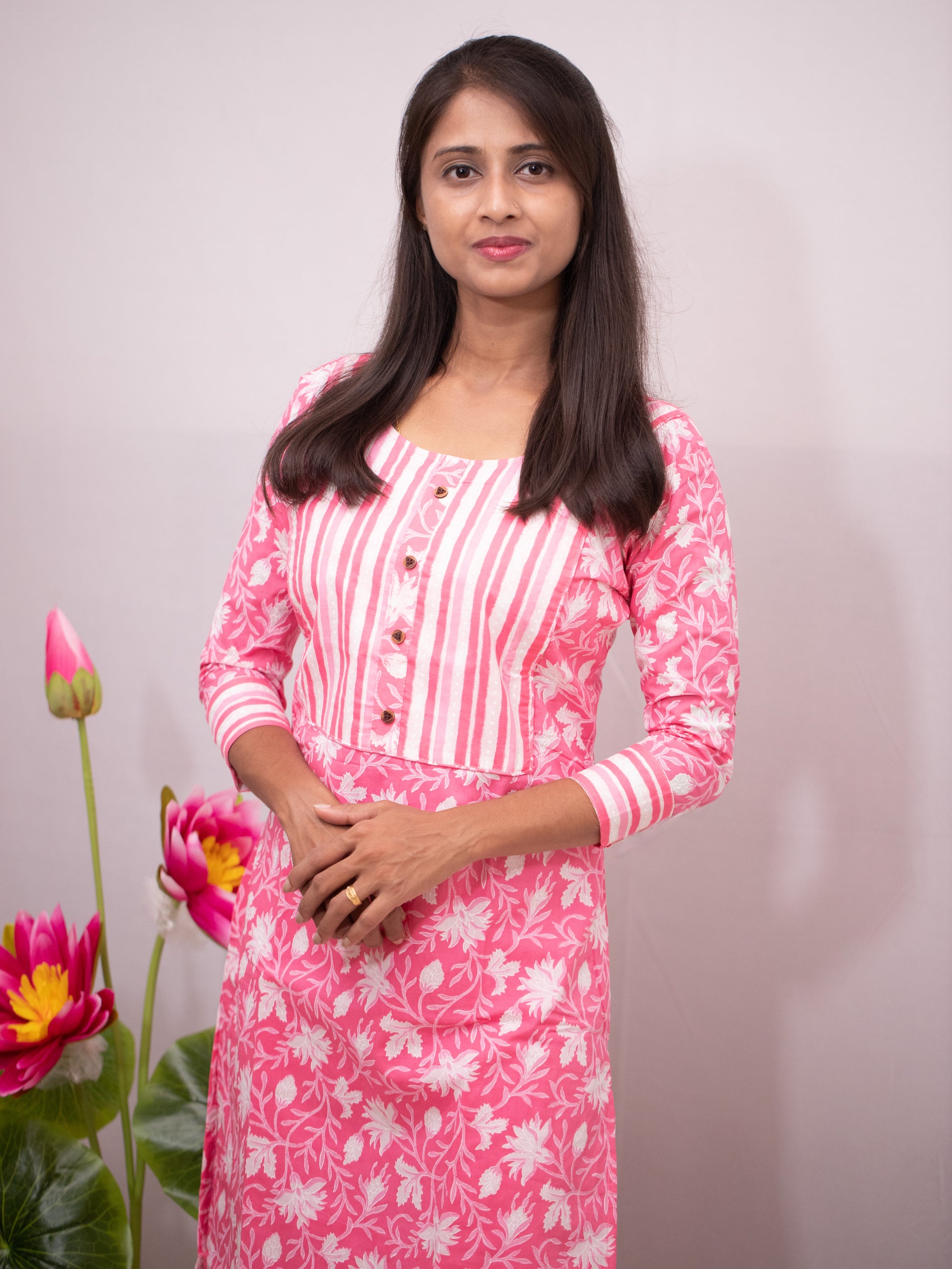 Printed Cotton Casual - blue and pink