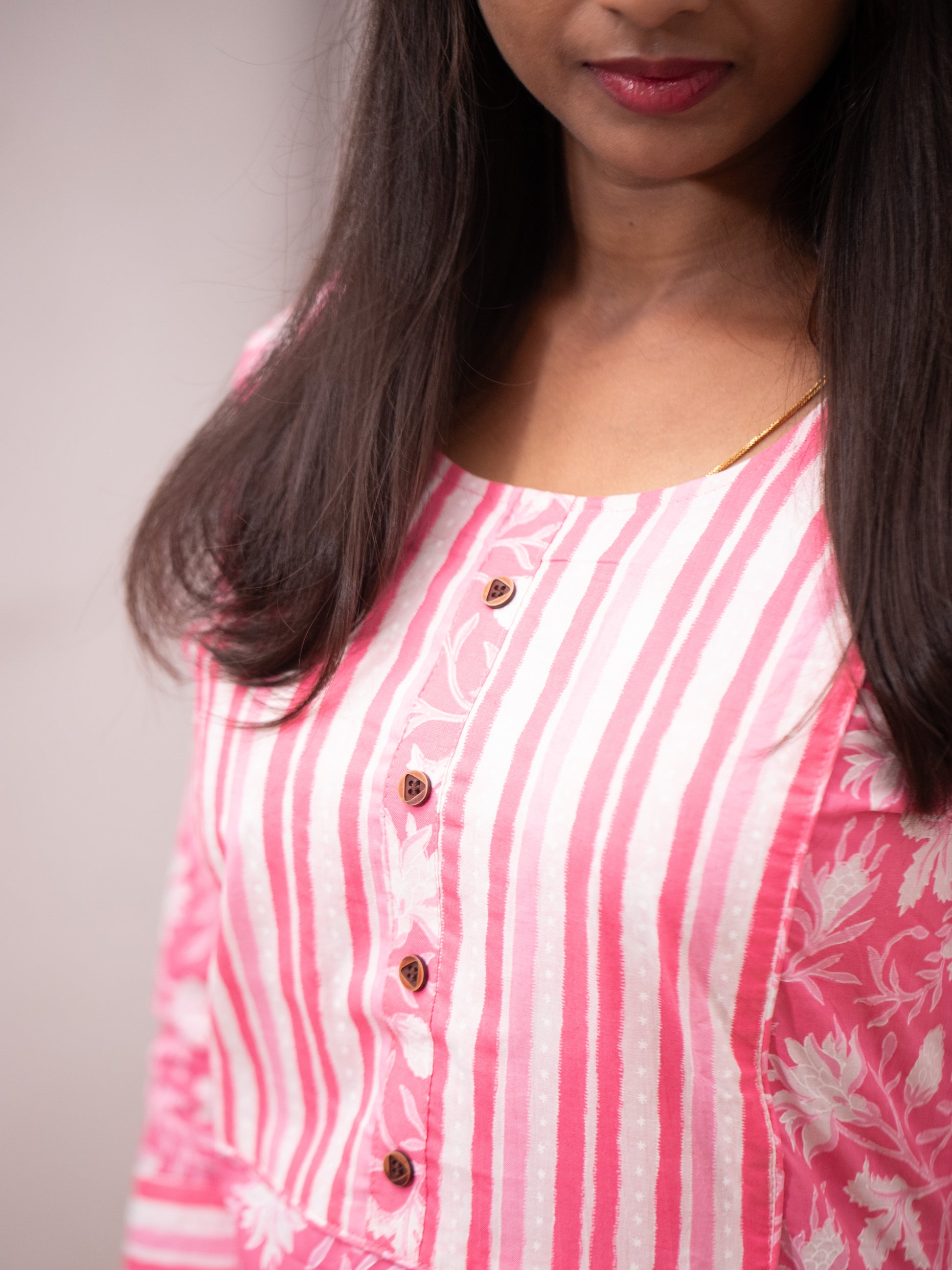 Printed Cotton Casual - blue and pink