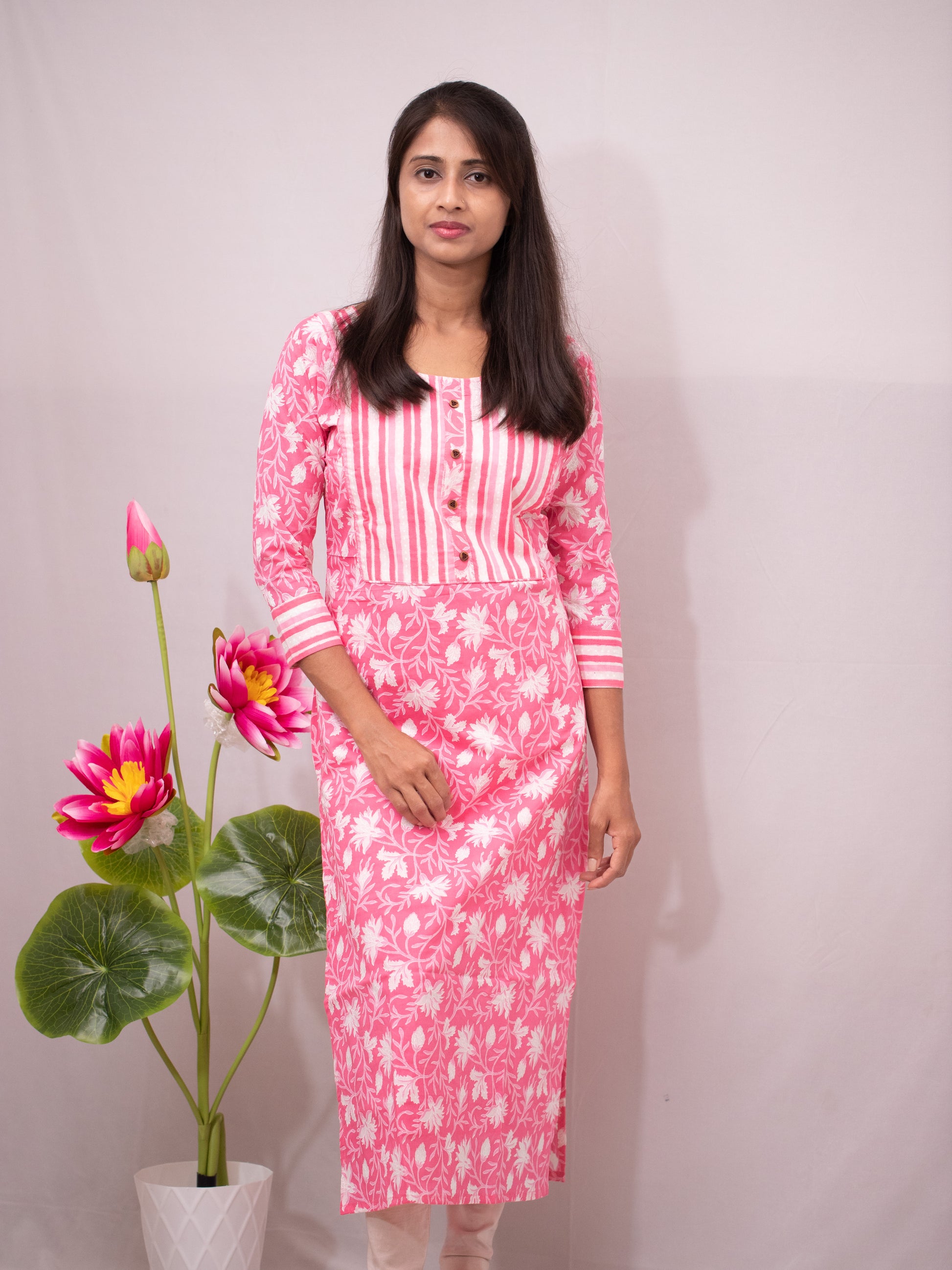 Printed Cotton Casual - blue and pink