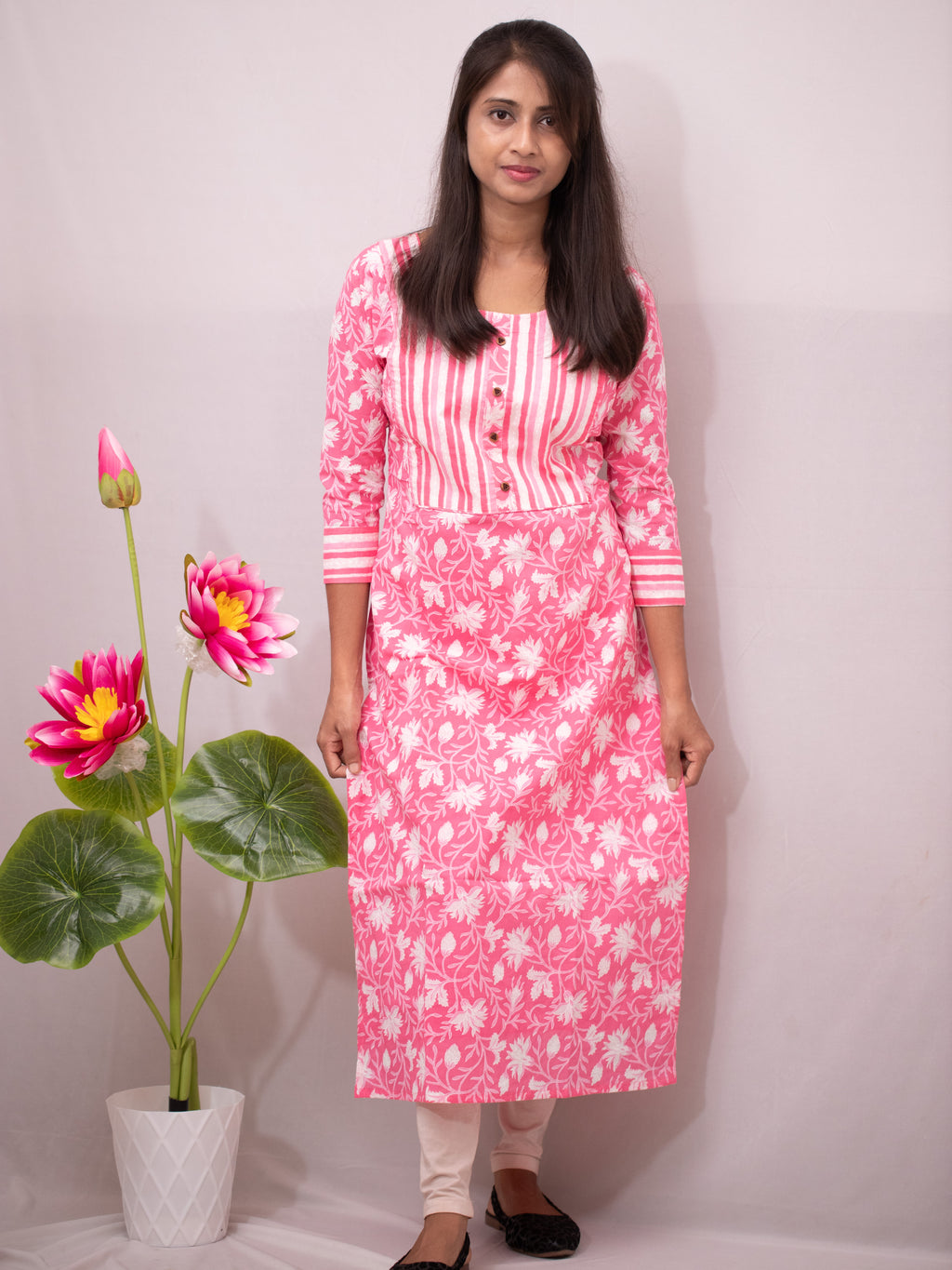 Printed Cotton Casual - blue and pink