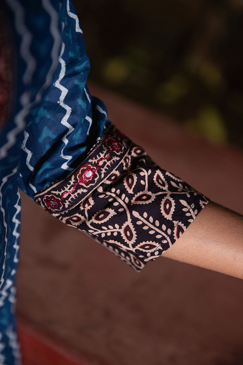 Pure Cotton Block-Printed Short Kurti with Kutchi Work - CLS0086