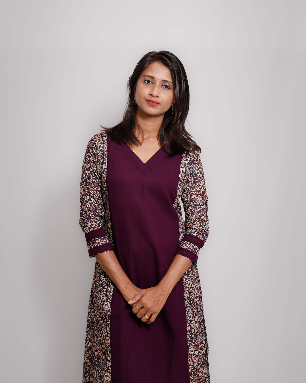 Georgette A-Line Kurti with Cotton Ajrakh Panels