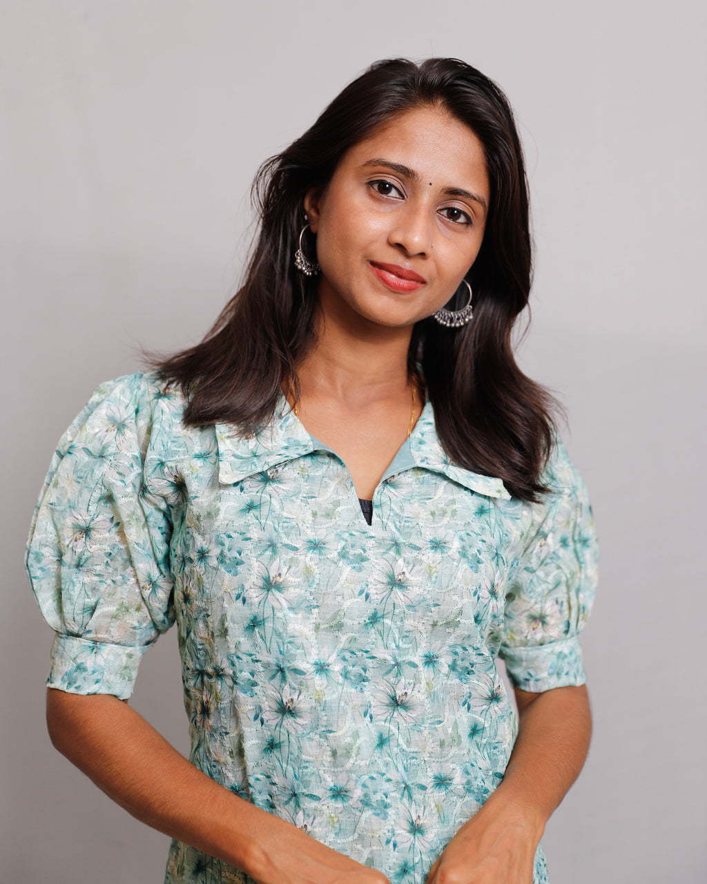 Printed Hakoba Shirt Collar Kurta - VR0056