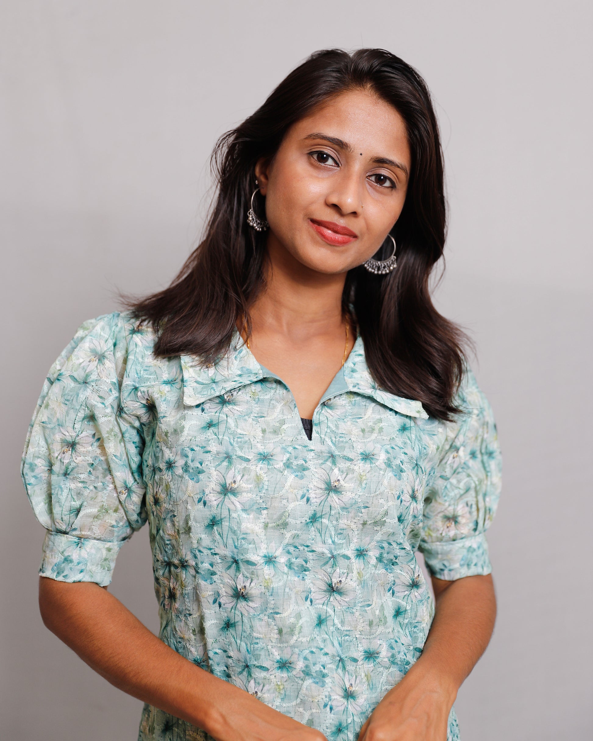 Printed Hakoba Shirt Collar Kurta - VR0056