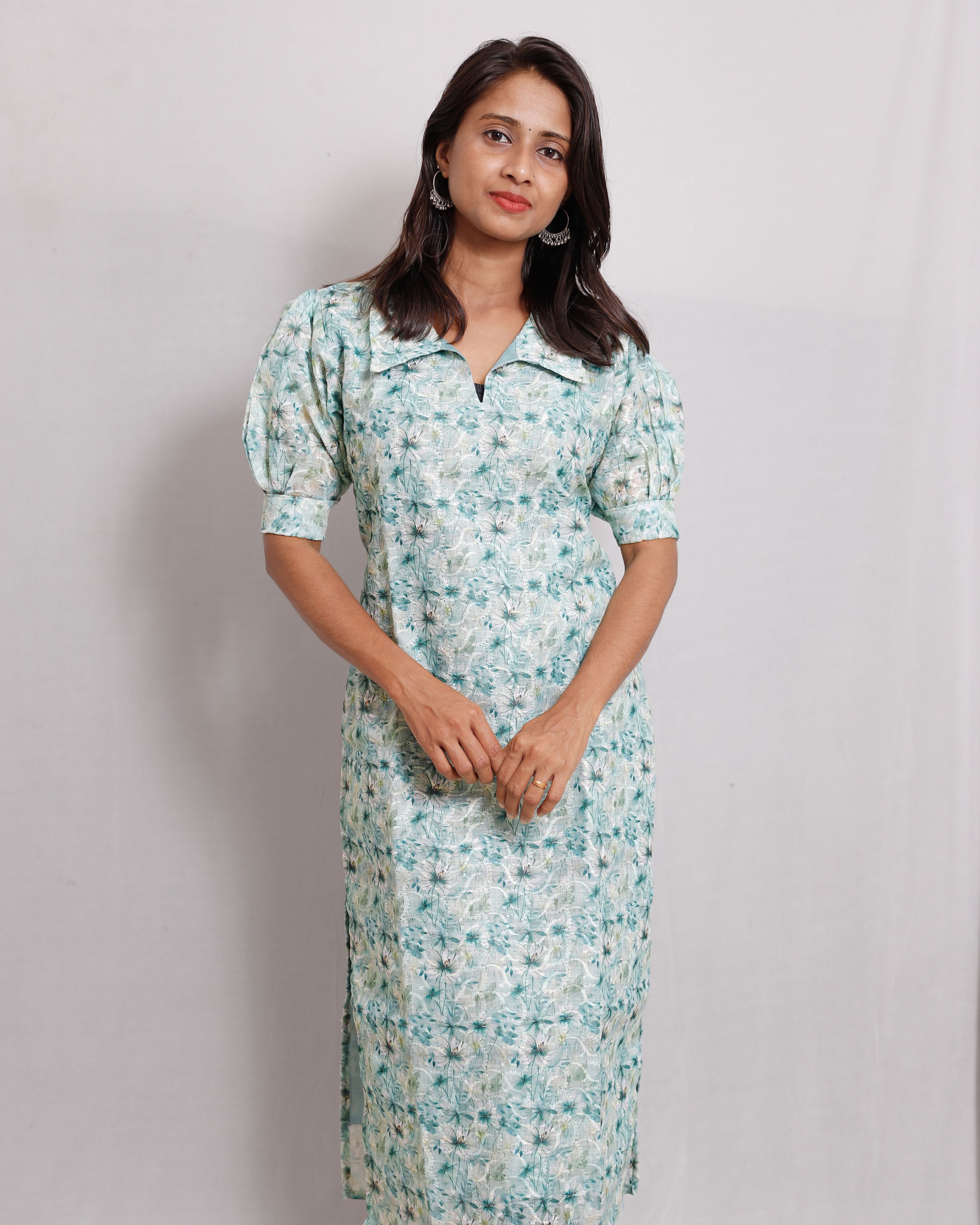 Printed Hakoba Shirt Collar Kurta - VR0056