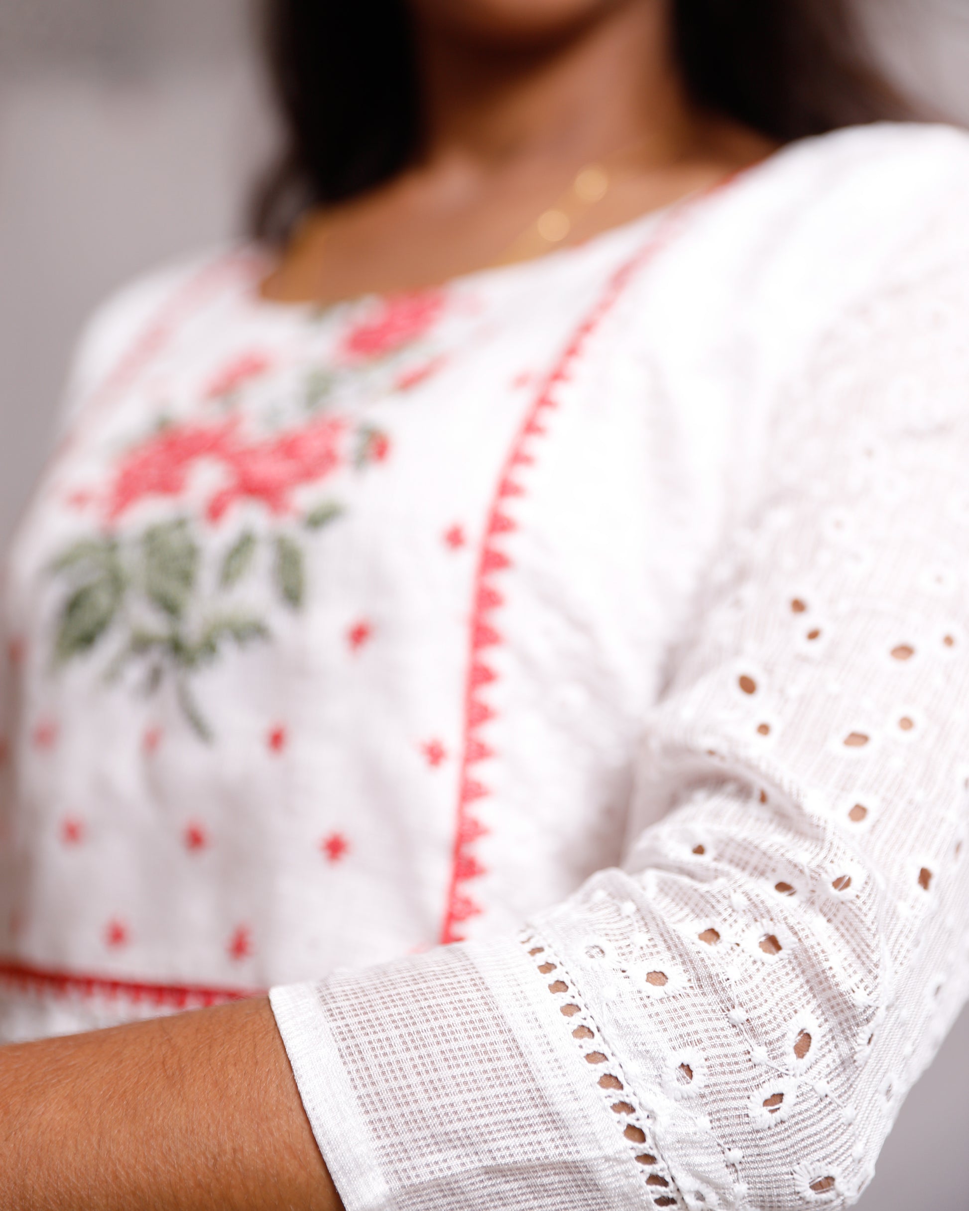 Soft Cotton Hacoba Kurti with Cotton Lining & Cross Embroidery- VR0059