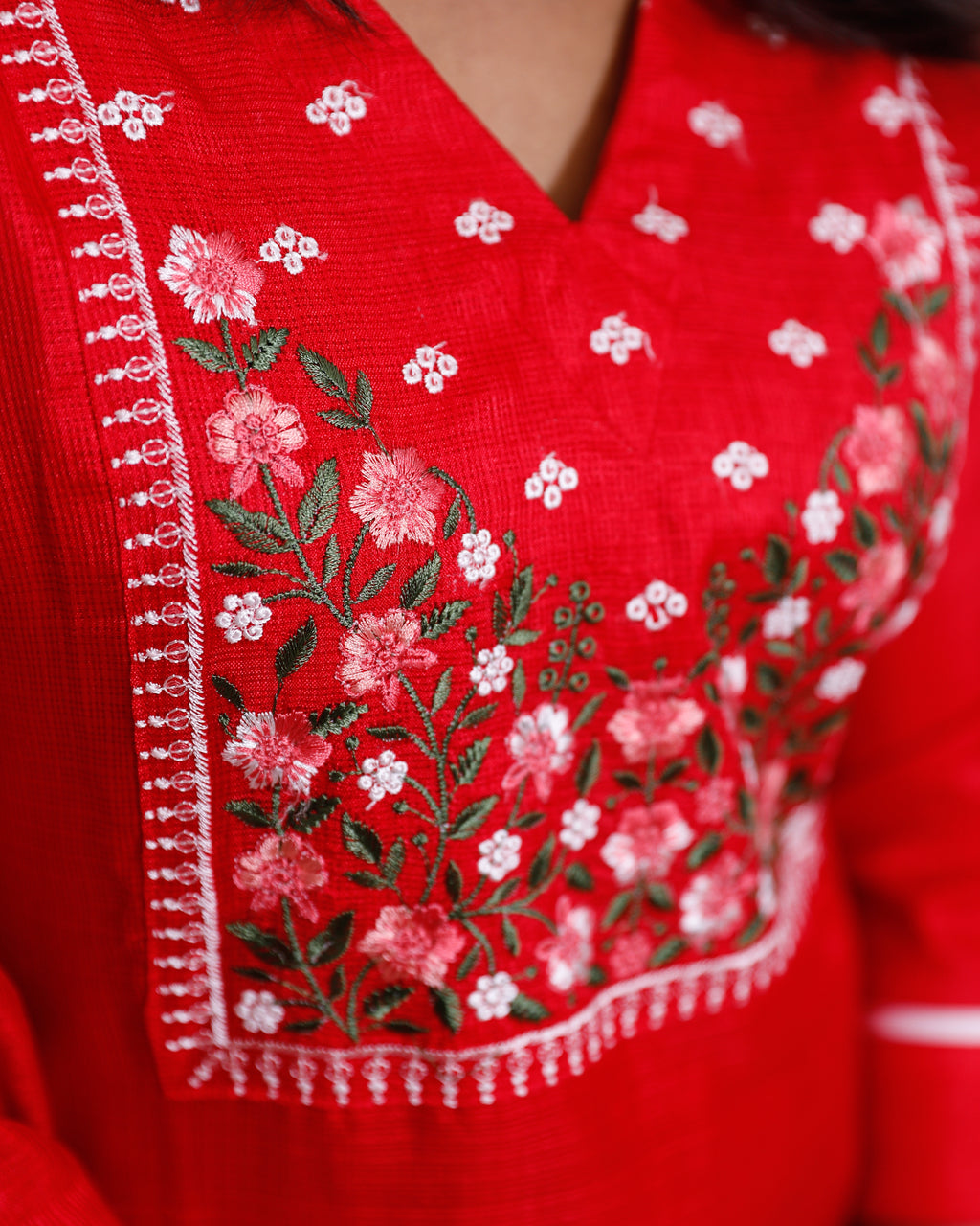 Net Cotta Kurti with Yoke Heavy Embroidery