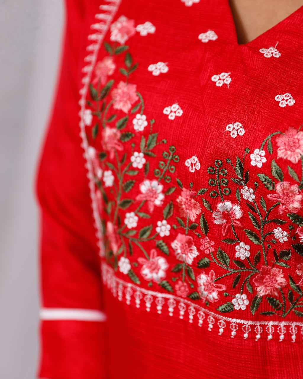 Net Cotta Kurti with Yoke Heavy Embroidery