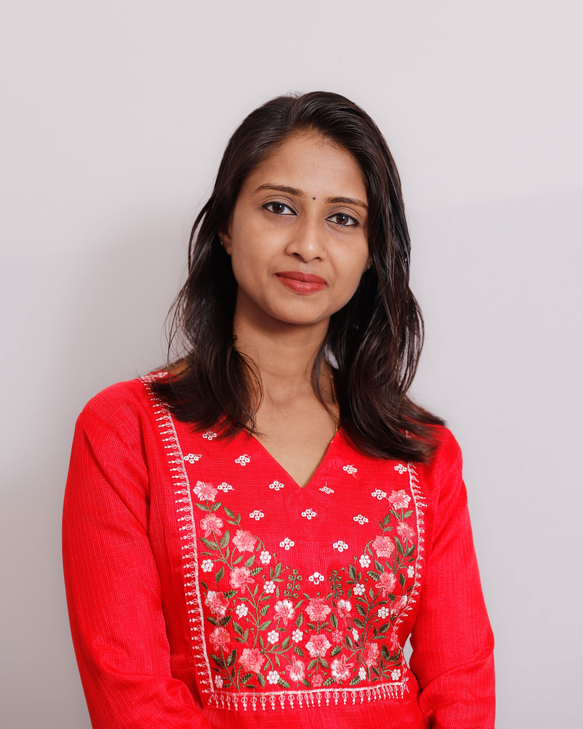 Net Cotta Kurti with Yoke Heavy Embroidery