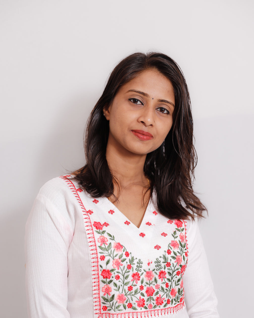 Net Cotta Kurti with Yoke Heavy Embroidery