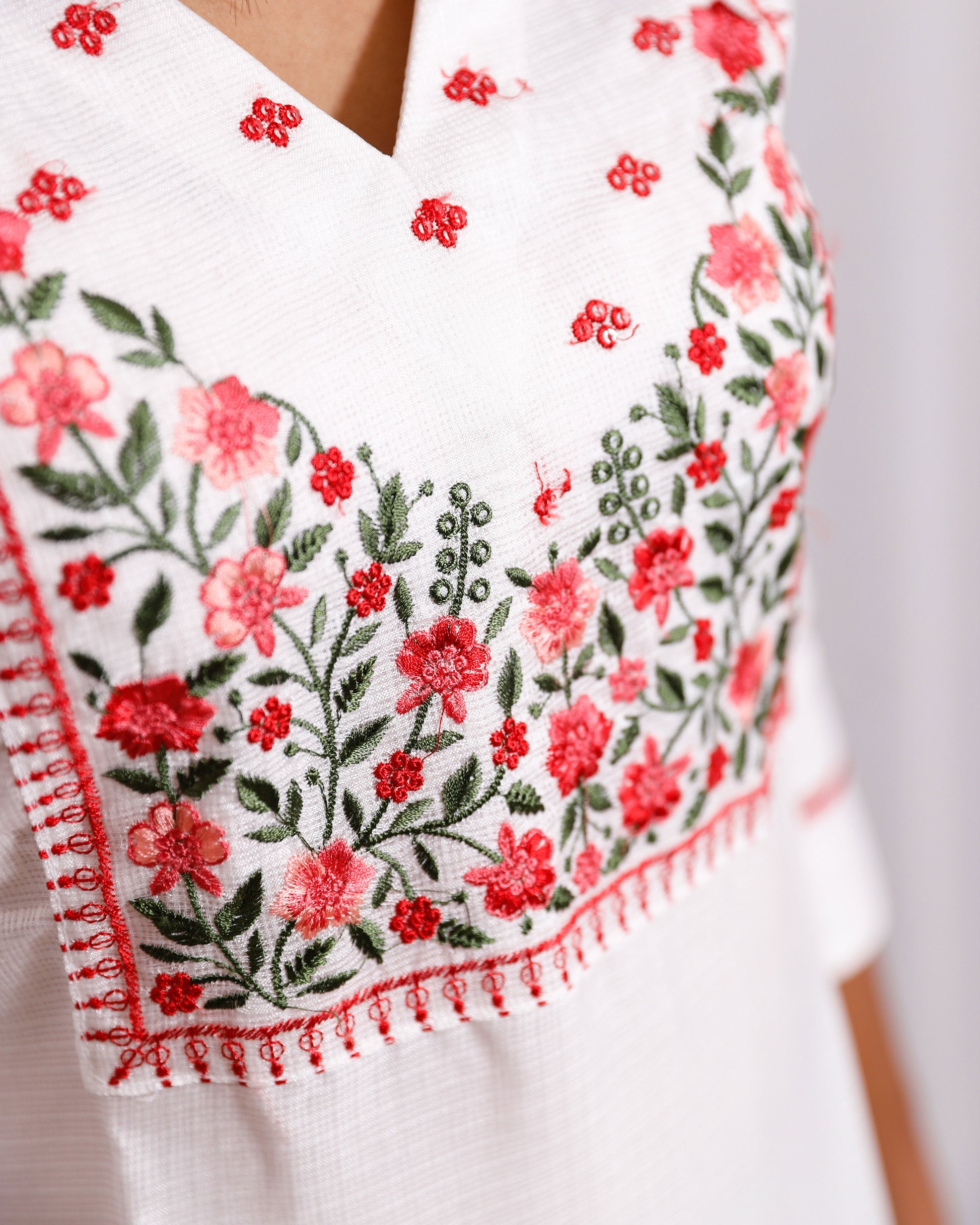 Net Cotta Kurti with Yoke Heavy Embroidery