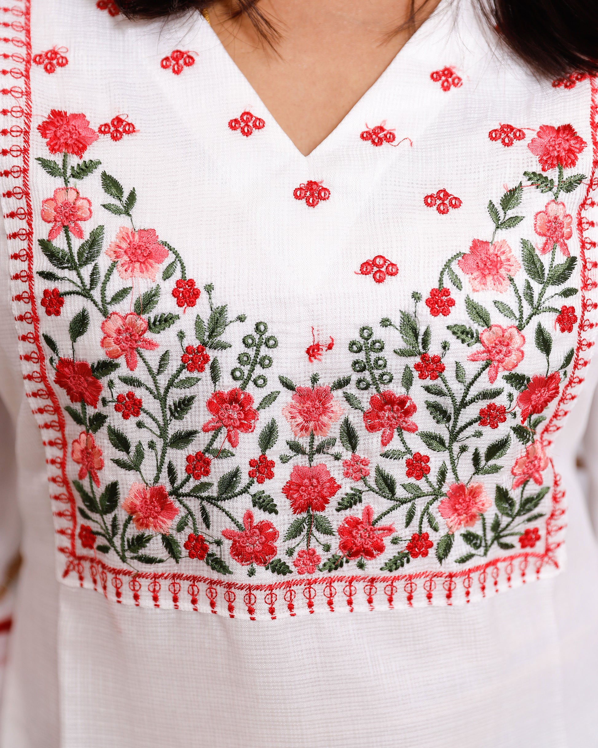Net Cotta Kurti with Yoke Heavy Embroidery