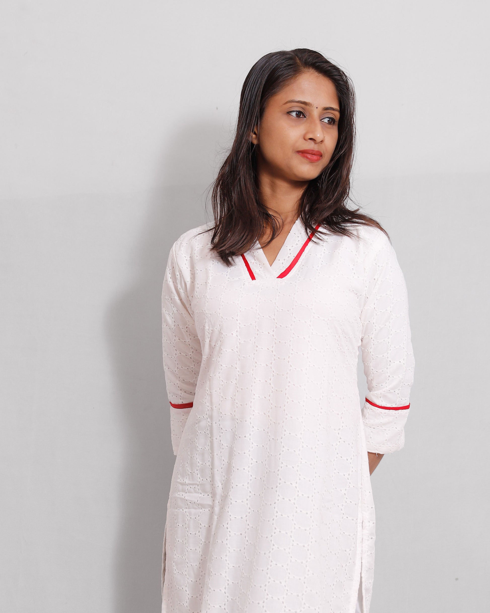 Simple and Elegant Hakoba Shawl Neck Kurti