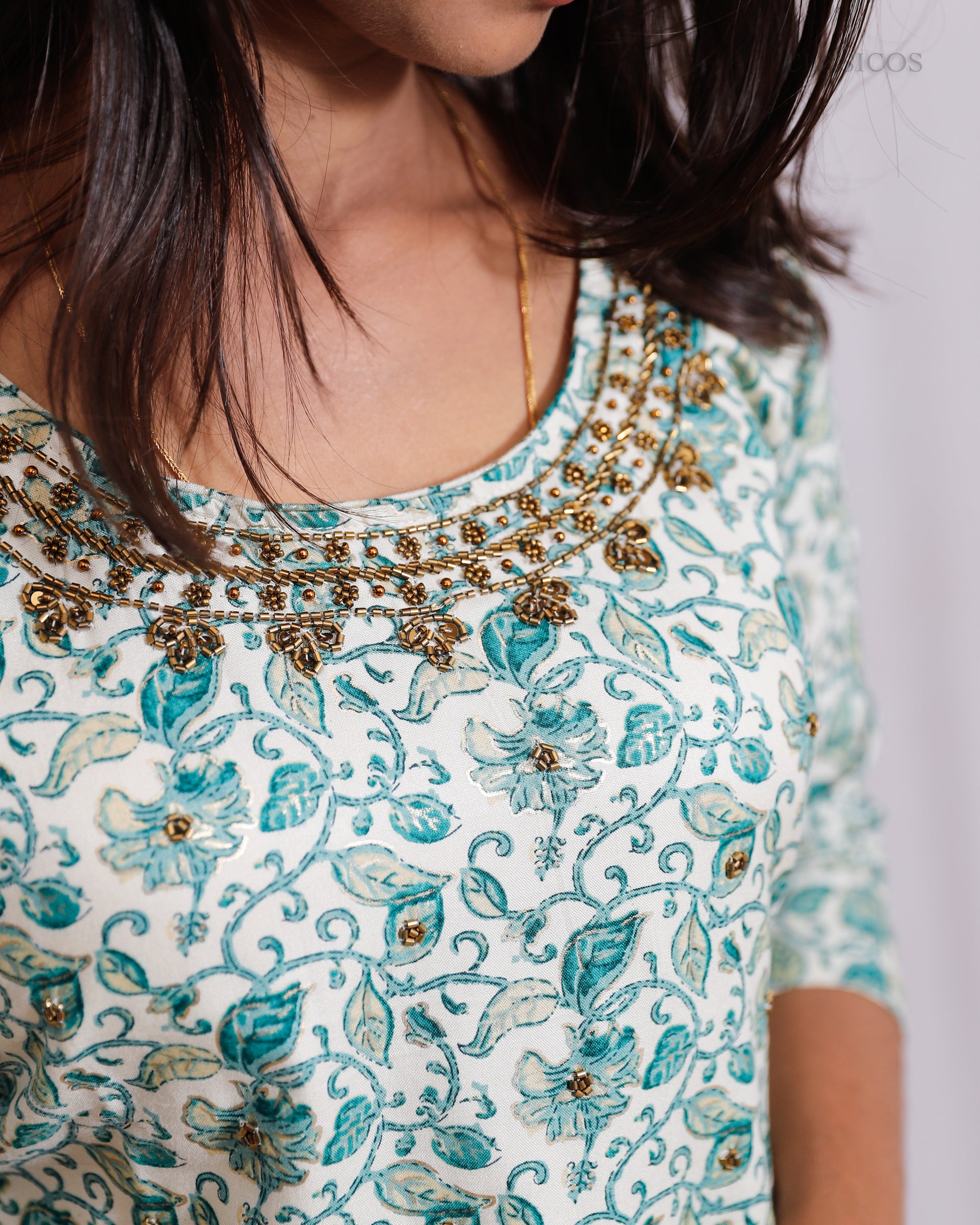 Premium Printed Rayon Kurti for Women – Handwork with Foil Print, Cotton Lining & Slitted Style  - VR0067