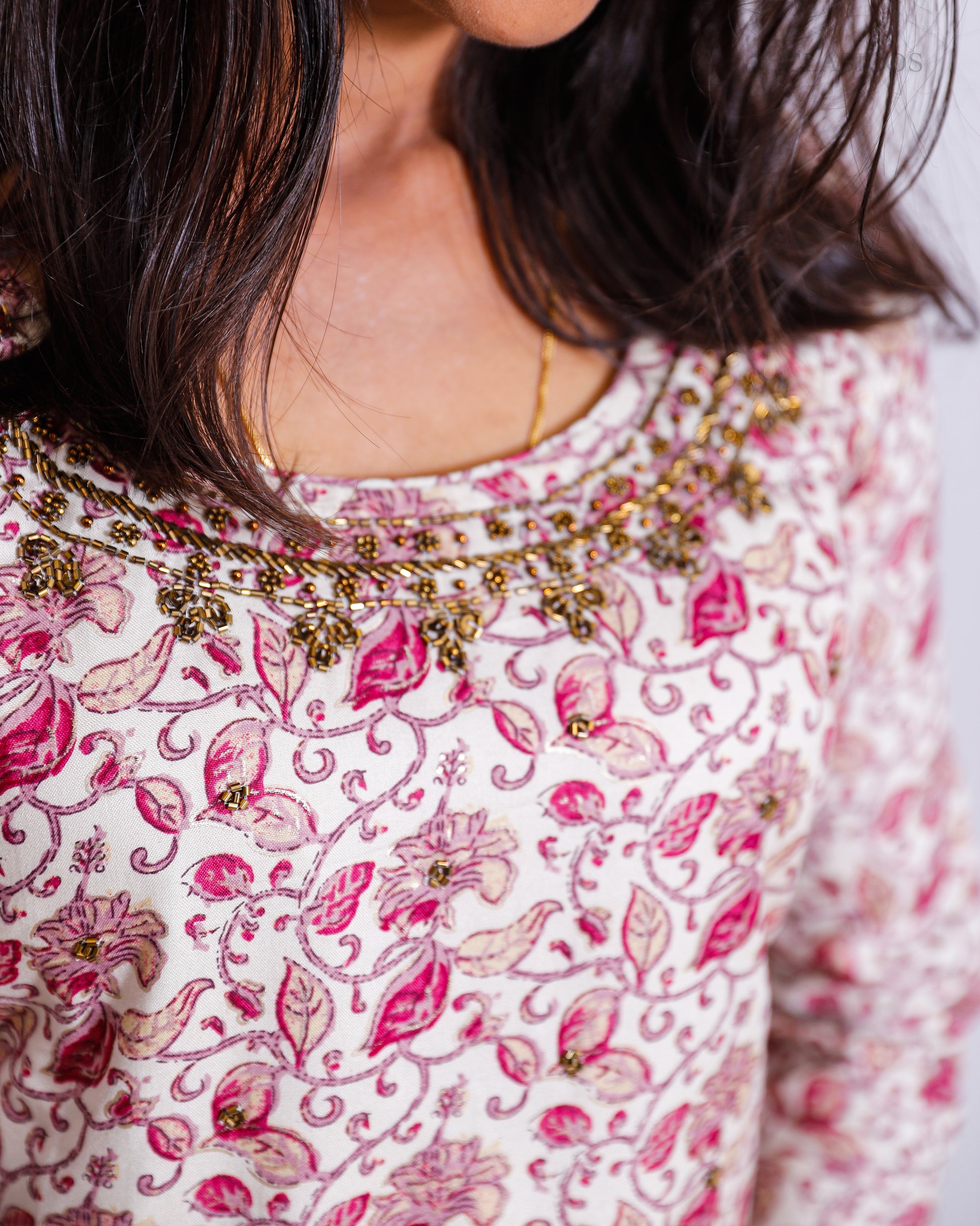 Premium Printed Rayon Kurti for Women – Handwork with Foil Print, Cotton Lining & Slitted Style  - VR0067