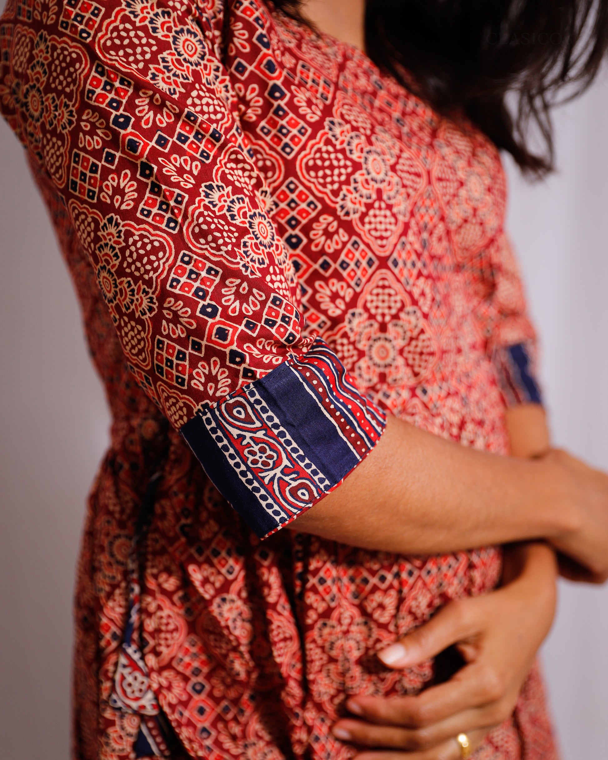 Cotton Ajrakh Print Dress for Women – Elegant Handblock Design with Cotton Lining - VR0070