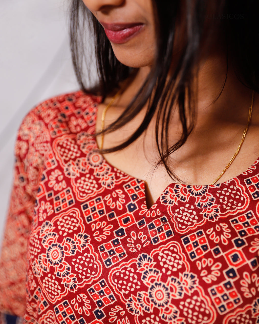 Cotton Ajrakh Print Dress for Women – Elegant Handblock Design with Cotton Lining - VR0070