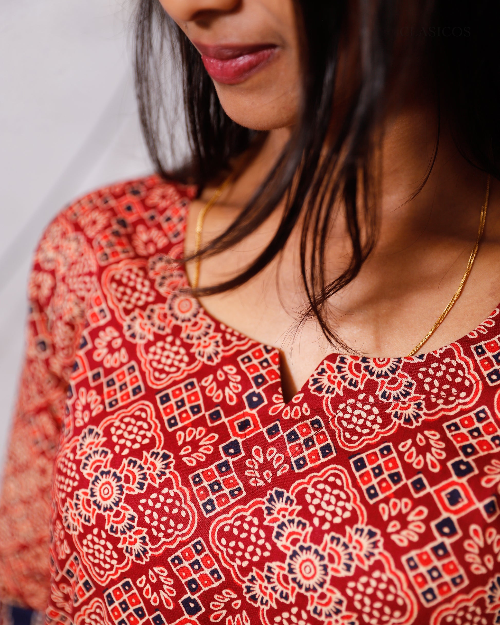 Cotton Ajrakh Print Dress for Women – Elegant Handblock Design with Cotton Lining - VR0070