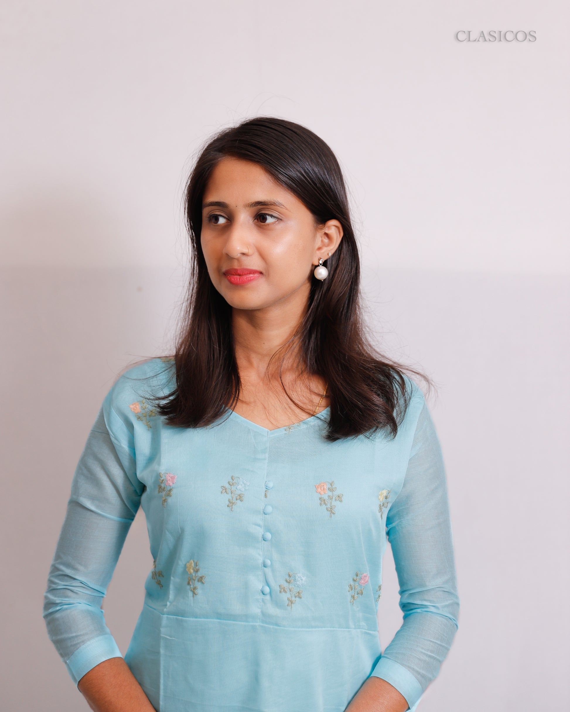 Elegant Chanderi Silk Kurti for Women – Embroidered Design with Slitted Style & Cotton Lining - CLS0107