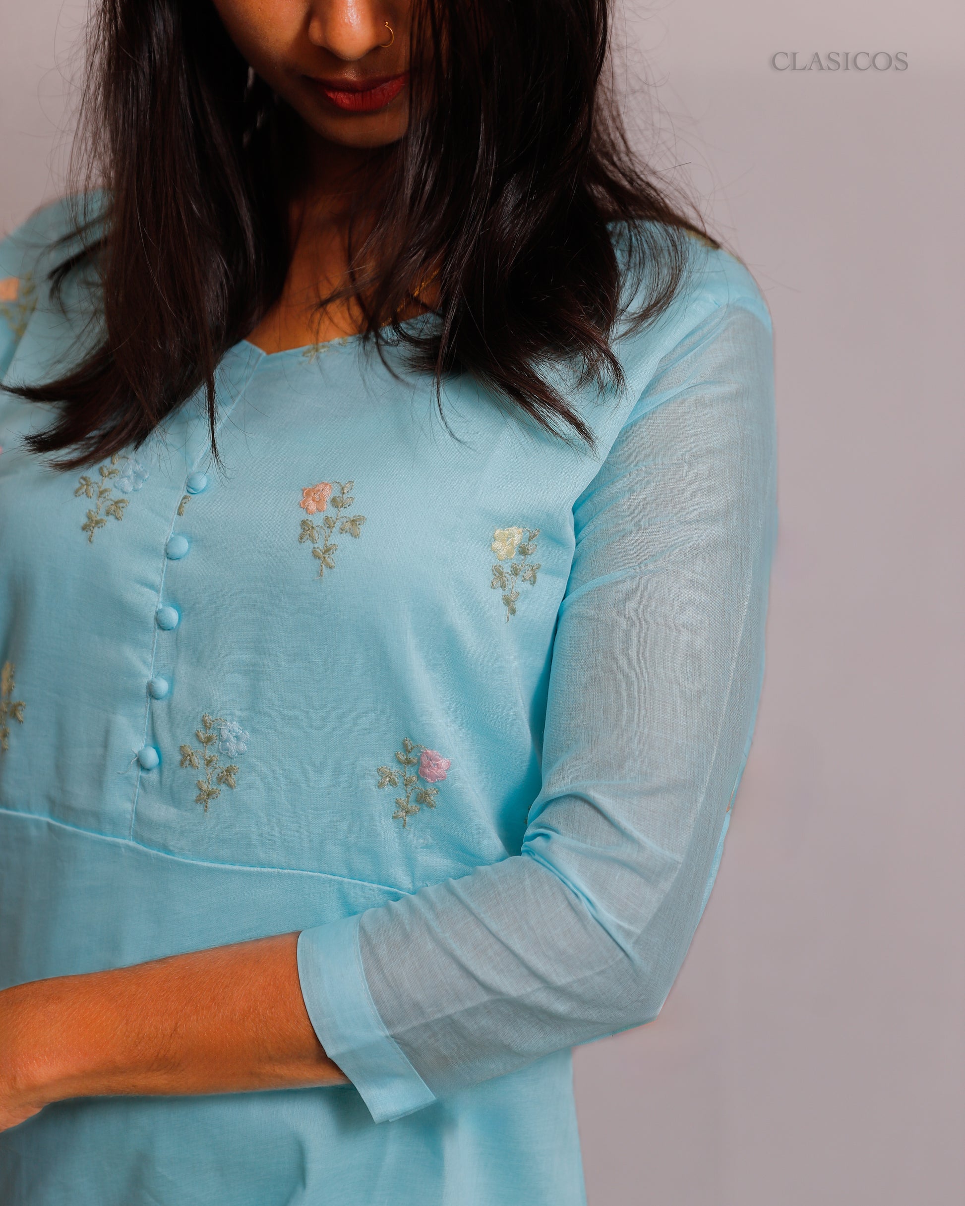 Elegant Chanderi Silk Kurti for Women – Embroidered Design with Slitted Style & Cotton Lining - CLS0107