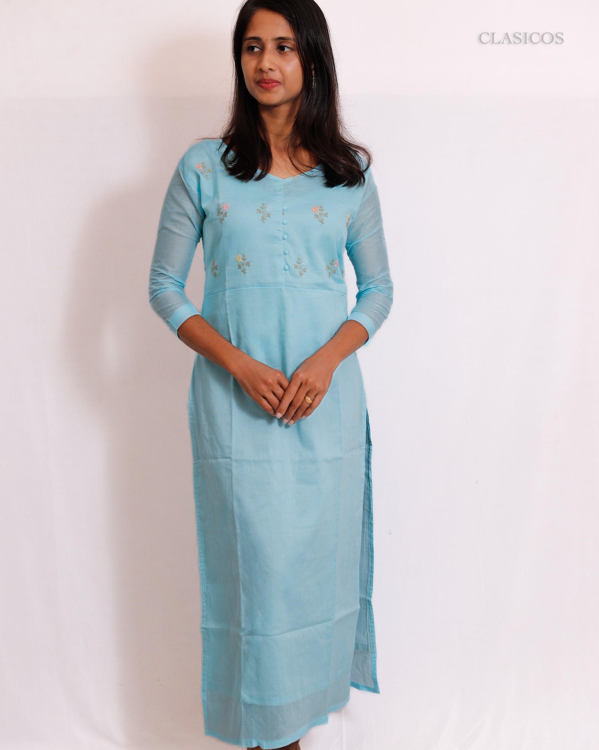Elegant Chanderi Silk Kurti for Women – Embroidered Design with Slitted Style & Cotton Lining - CLS0107
