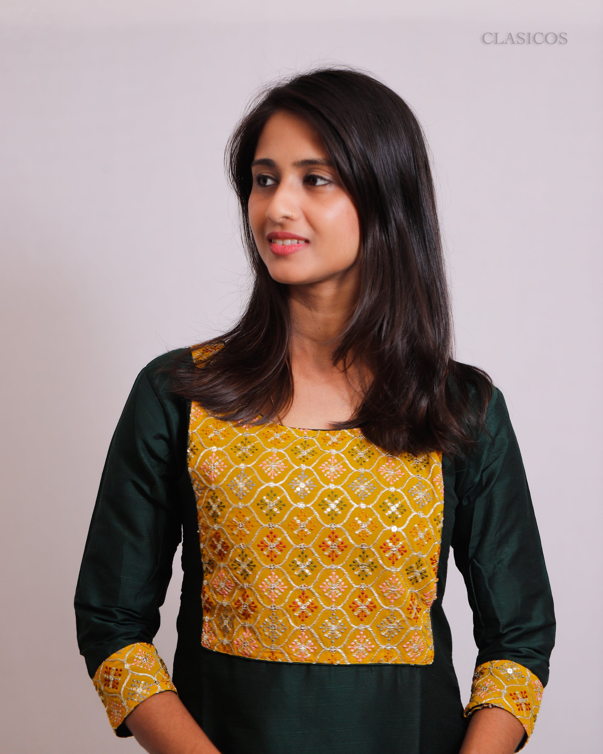 Premium Slub Cotton Kurti with Statement Patch & Rich Color Harmony - CLS0110