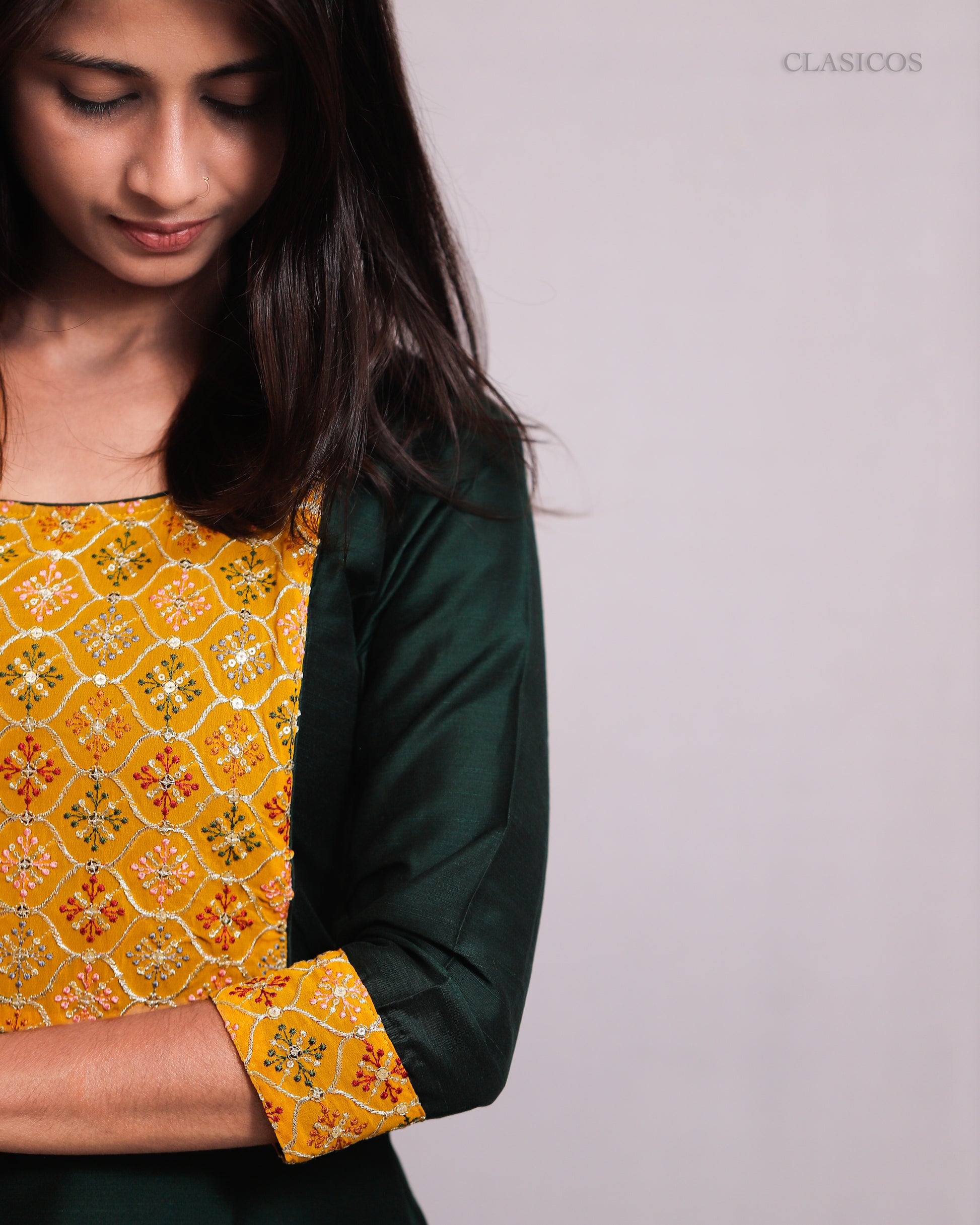 Premium Slub Cotton Kurti with Statement Patch & Rich Color Harmony - CLS0110