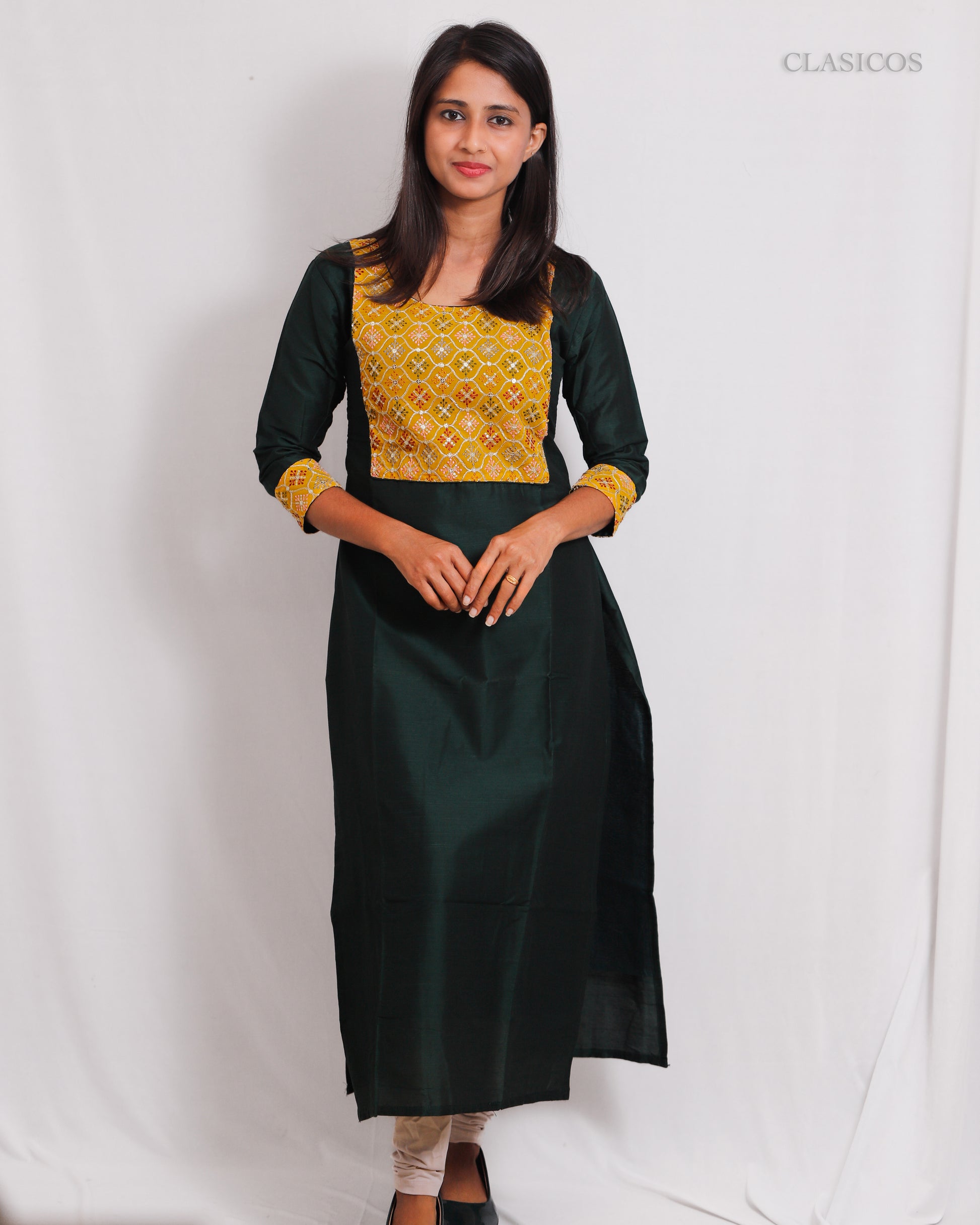 Premium Slub Cotton Kurti with Statement Patch & Rich Color Harmony - CLS0110