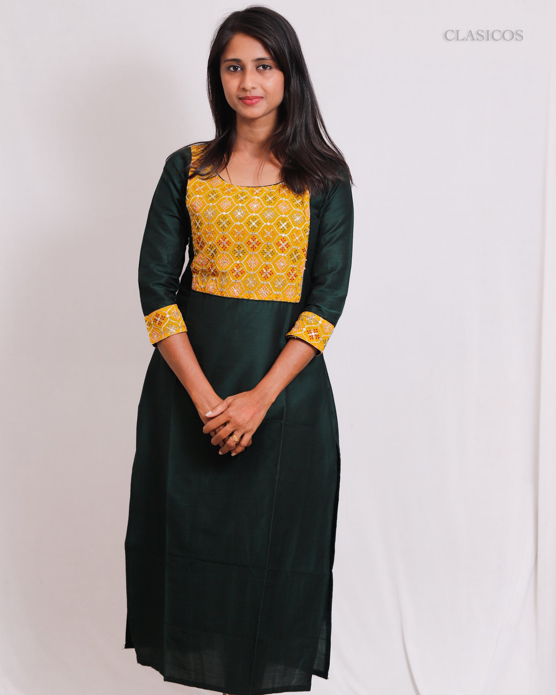 Premium Slub Cotton Kurti with Statement Patch & Rich Color Harmony - CLS0110