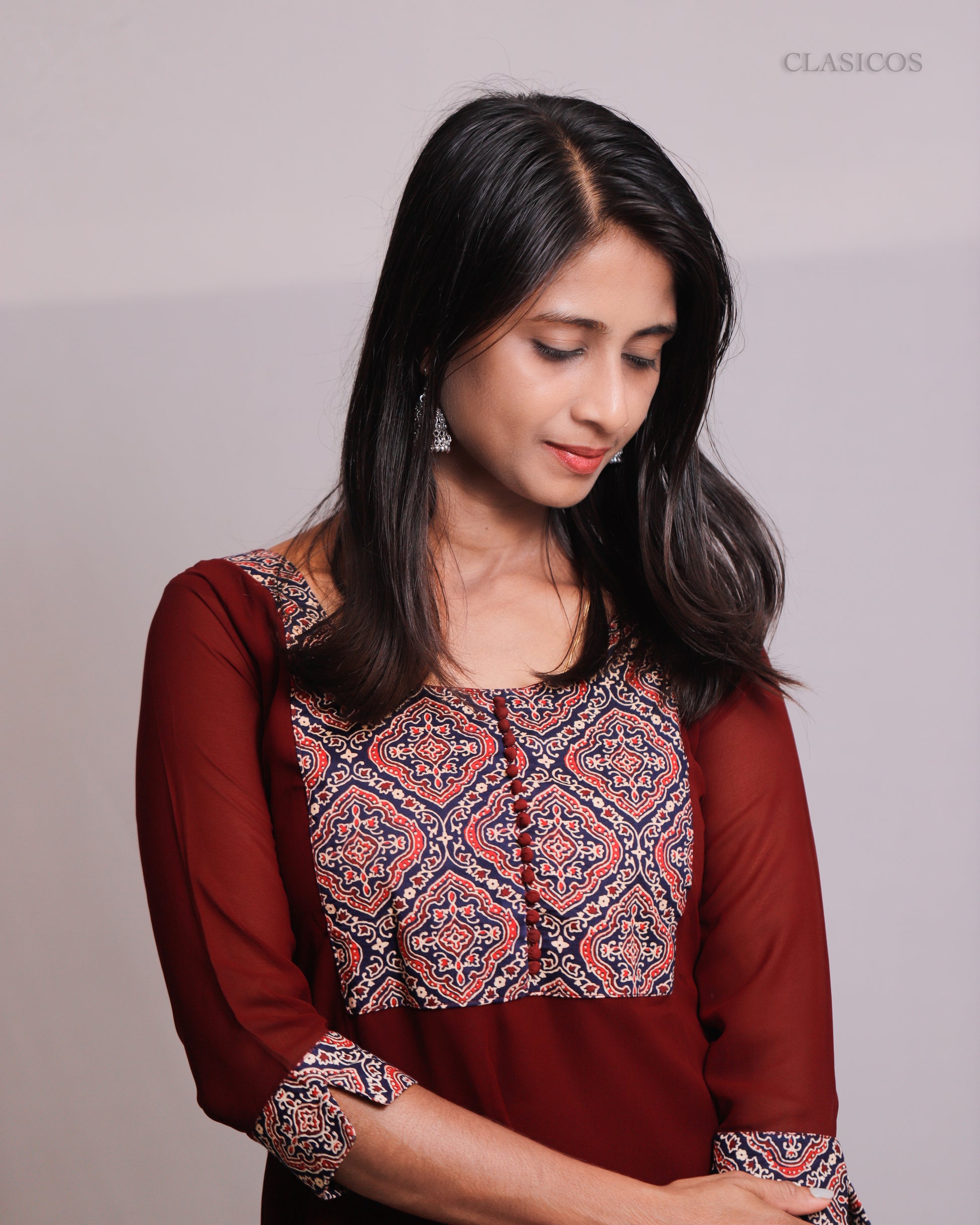 Women's Georgette Kurti with Pure Cotton Ajrakh Patch - CLS0111
