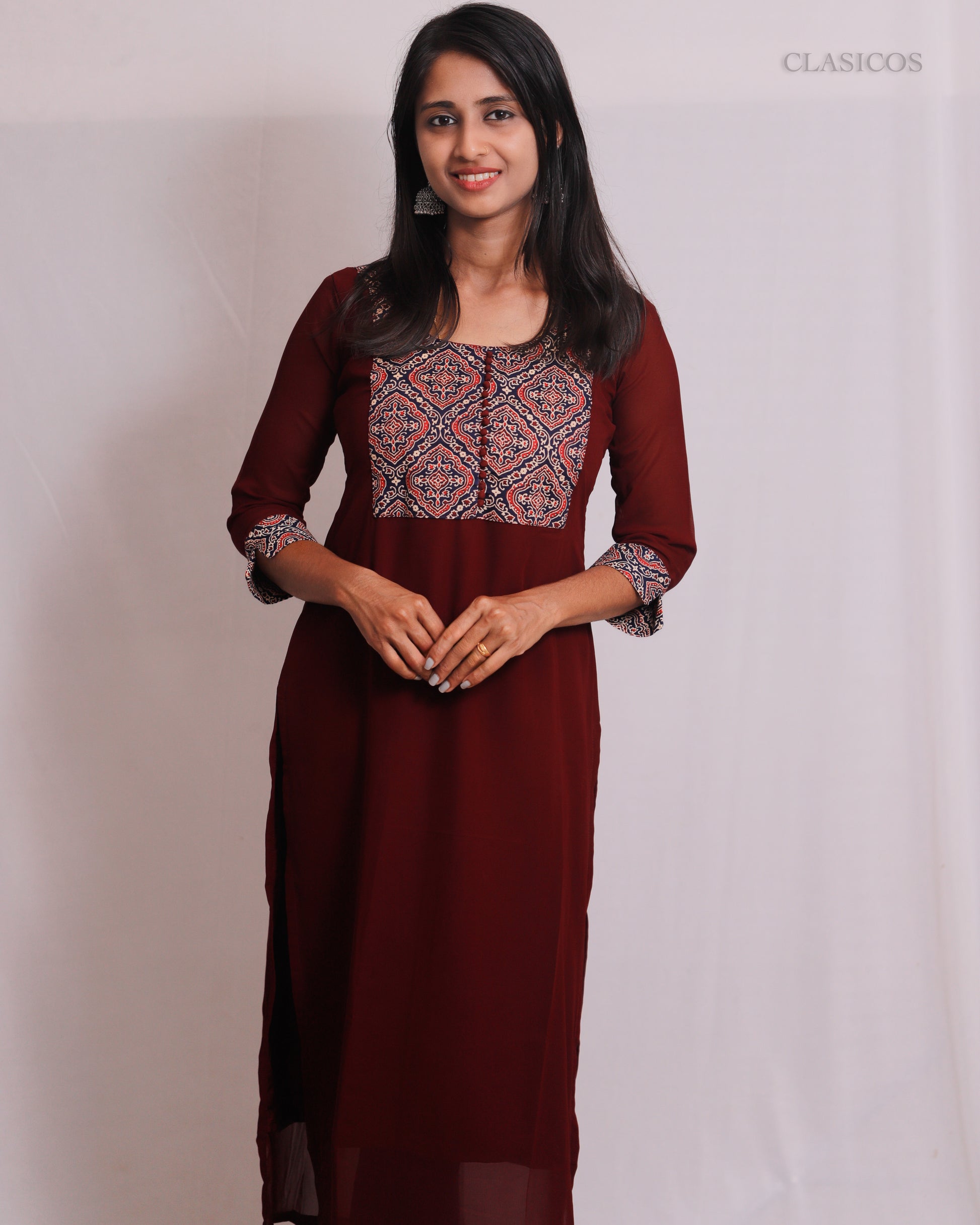 Women's Georgette Kurti with Pure Cotton Ajrakh Patch - CLS0111