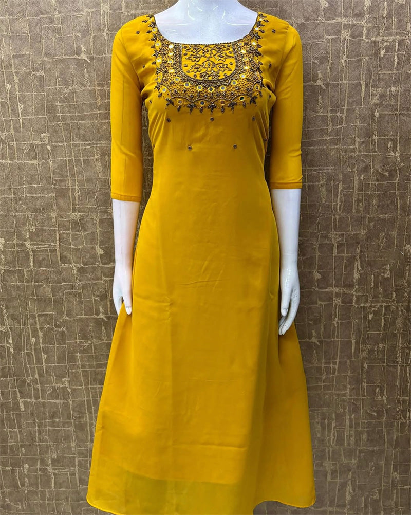 Georgette Handwork A-Line Partywear Kurti - CLS0093
