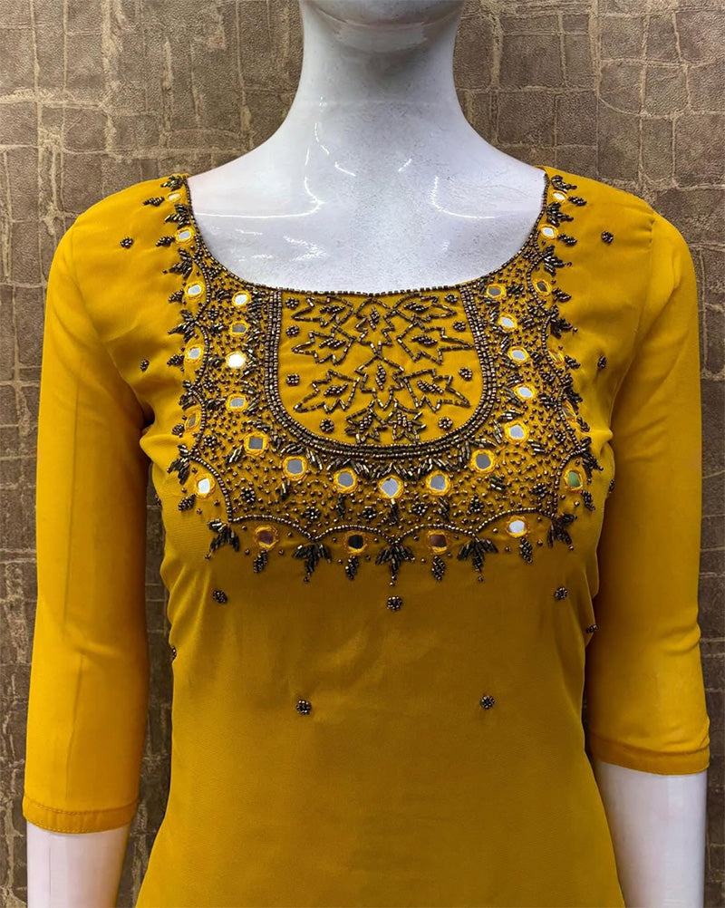 Georgette Handwork A-Line Partywear Kurti - CLS0093