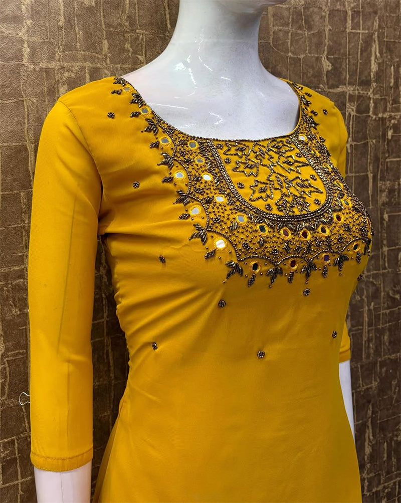 Georgette Handwork A-Line Partywear Kurti - CLS0093