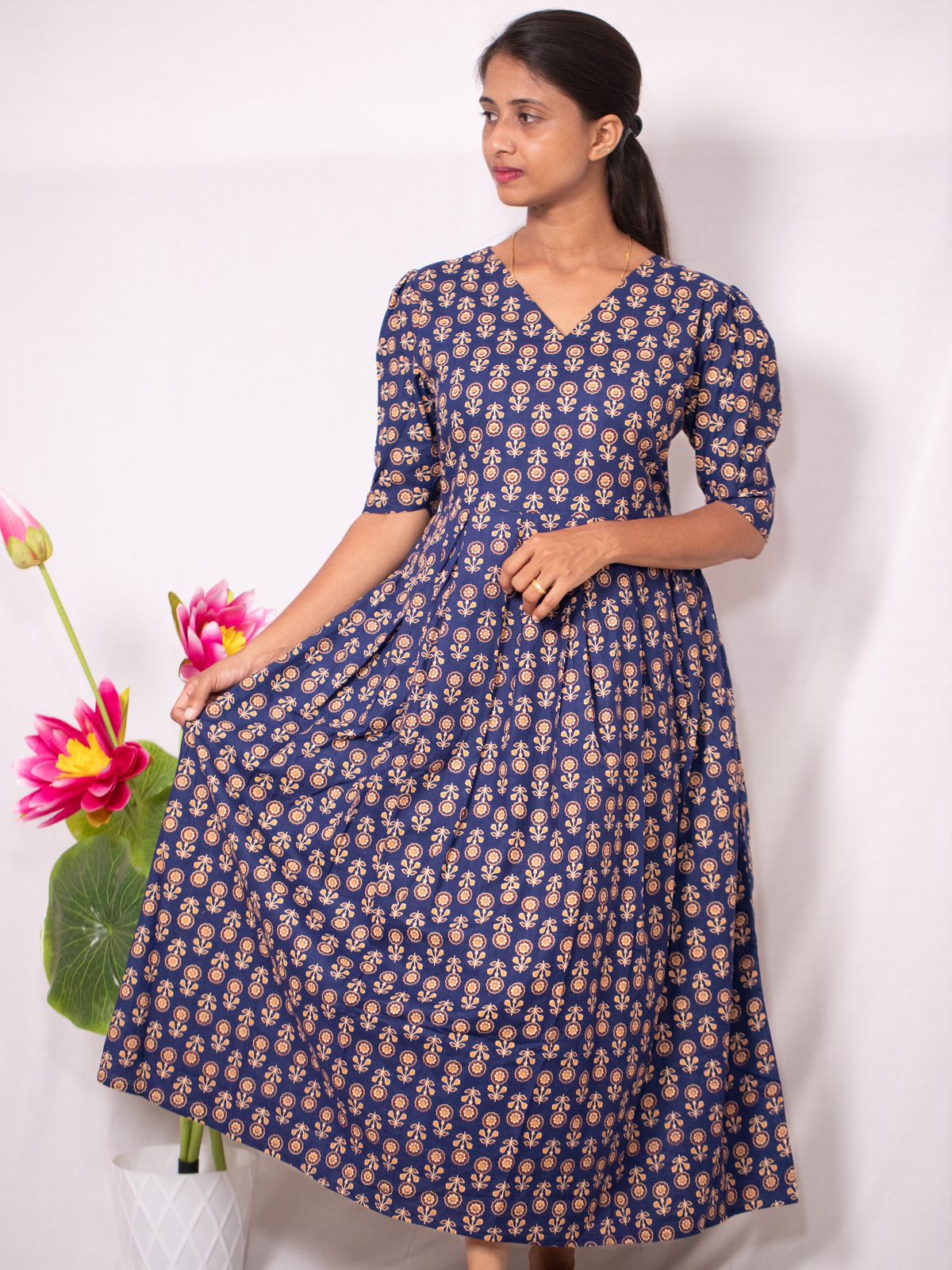 Handcrafted Cotton Ajrakh Dress with Soft Cotton Lining