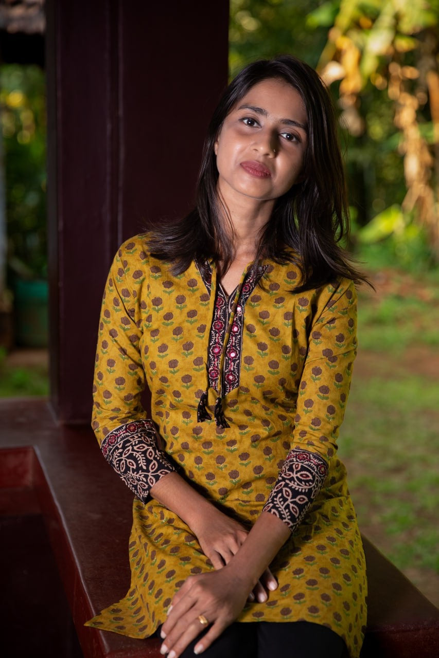 Pure Cotton Block-Printed Short Kurti with Kutchi Work - CLS0086