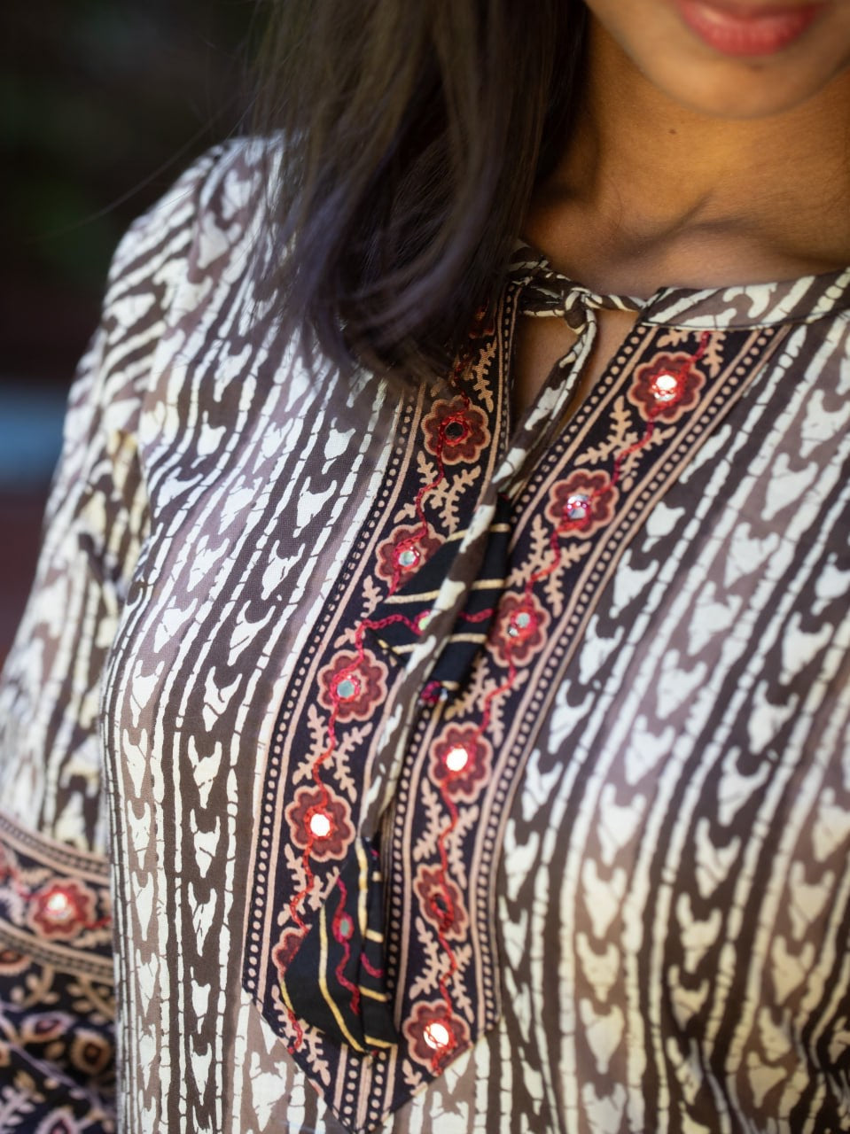 Pure Cotton Block-Printed Short Kurti with Kutchi Work - CLS0086