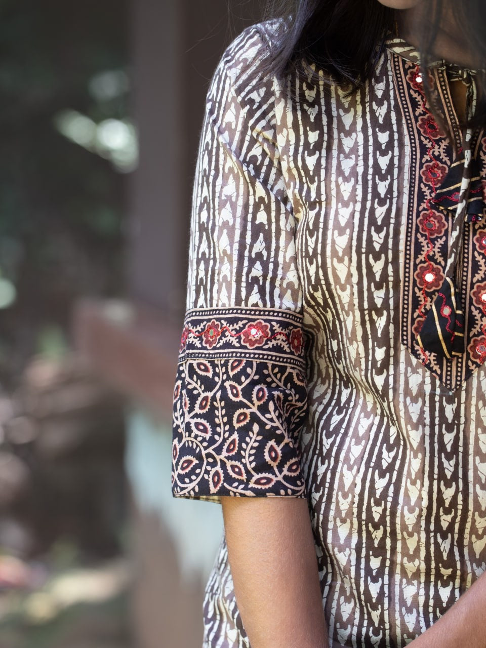 Pure Cotton Block-Printed Short Kurti with Kutchi Work - CLS0086