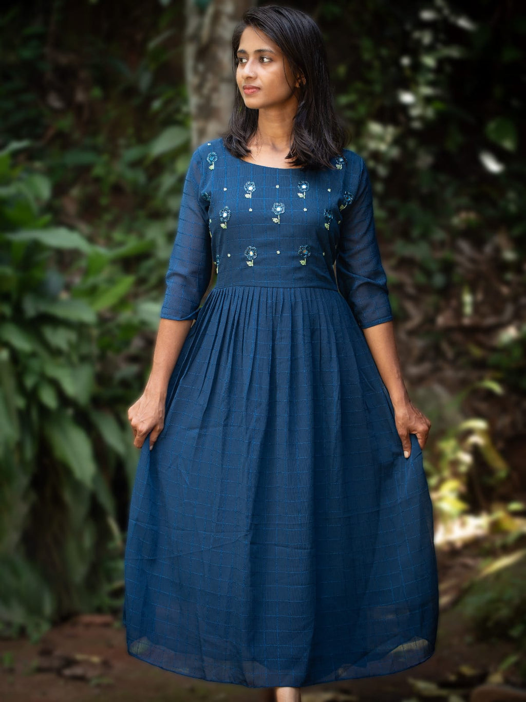 Georgette Dress with Mirror and Thread Work on Yoke