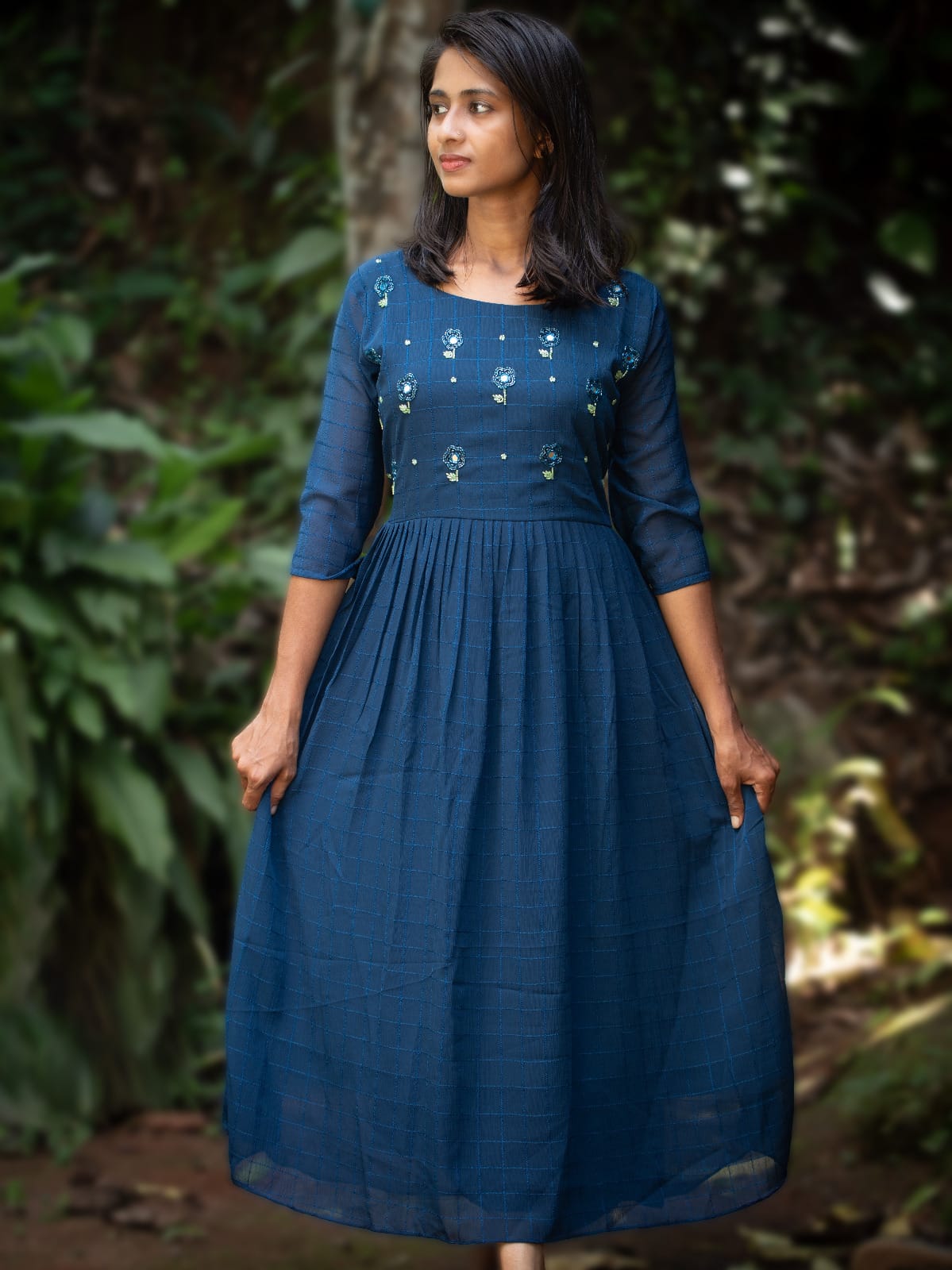 Georgette Dress with Mirror and Thread Work on Yoke