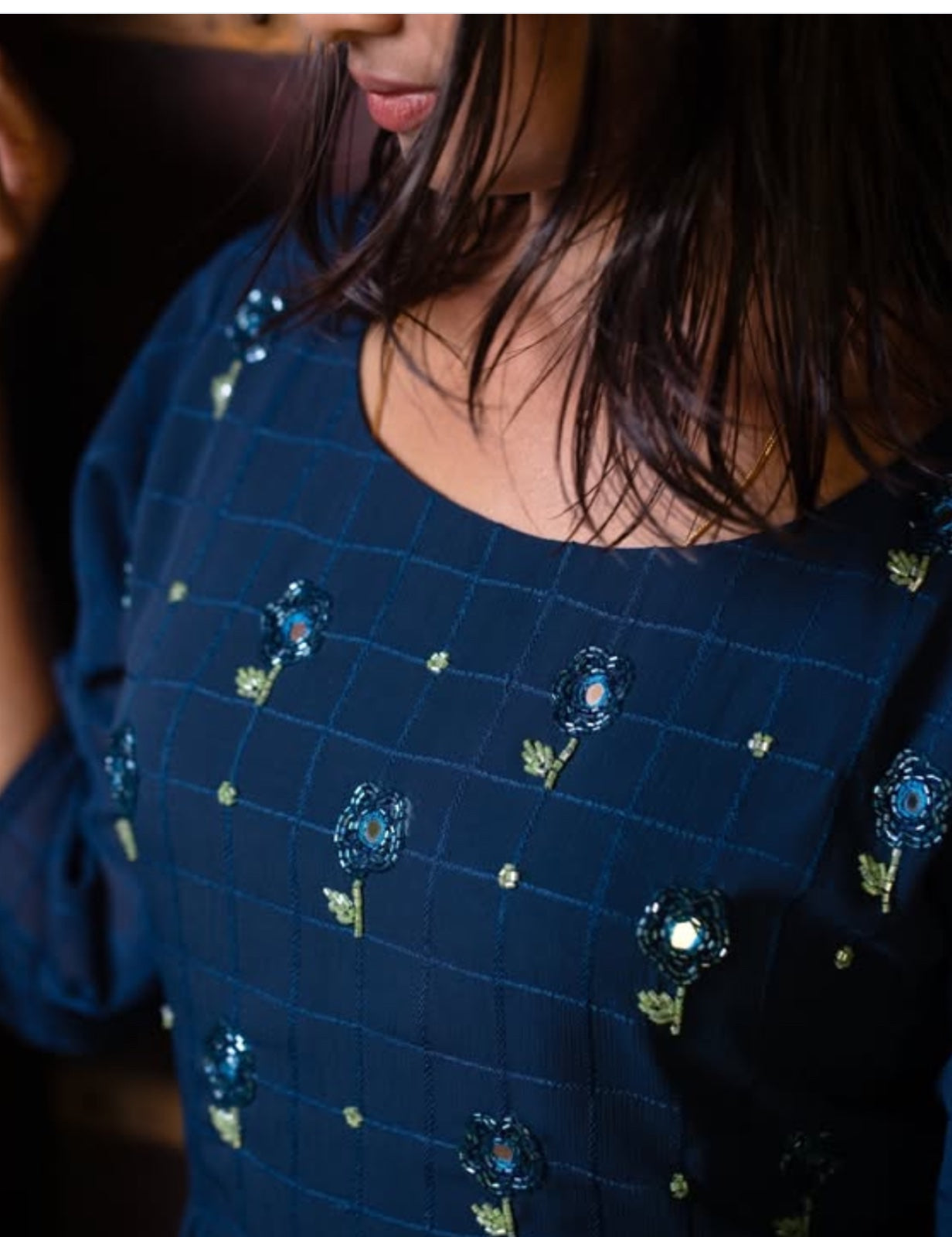 Georgette Dress with Mirror and Thread Work on Yoke