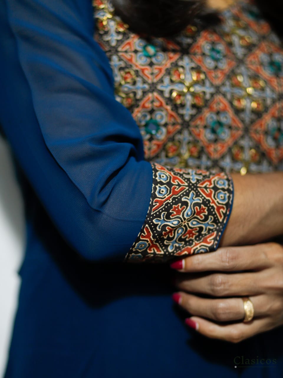 Georgette A-Line Kurti with Ajrakh Patch
