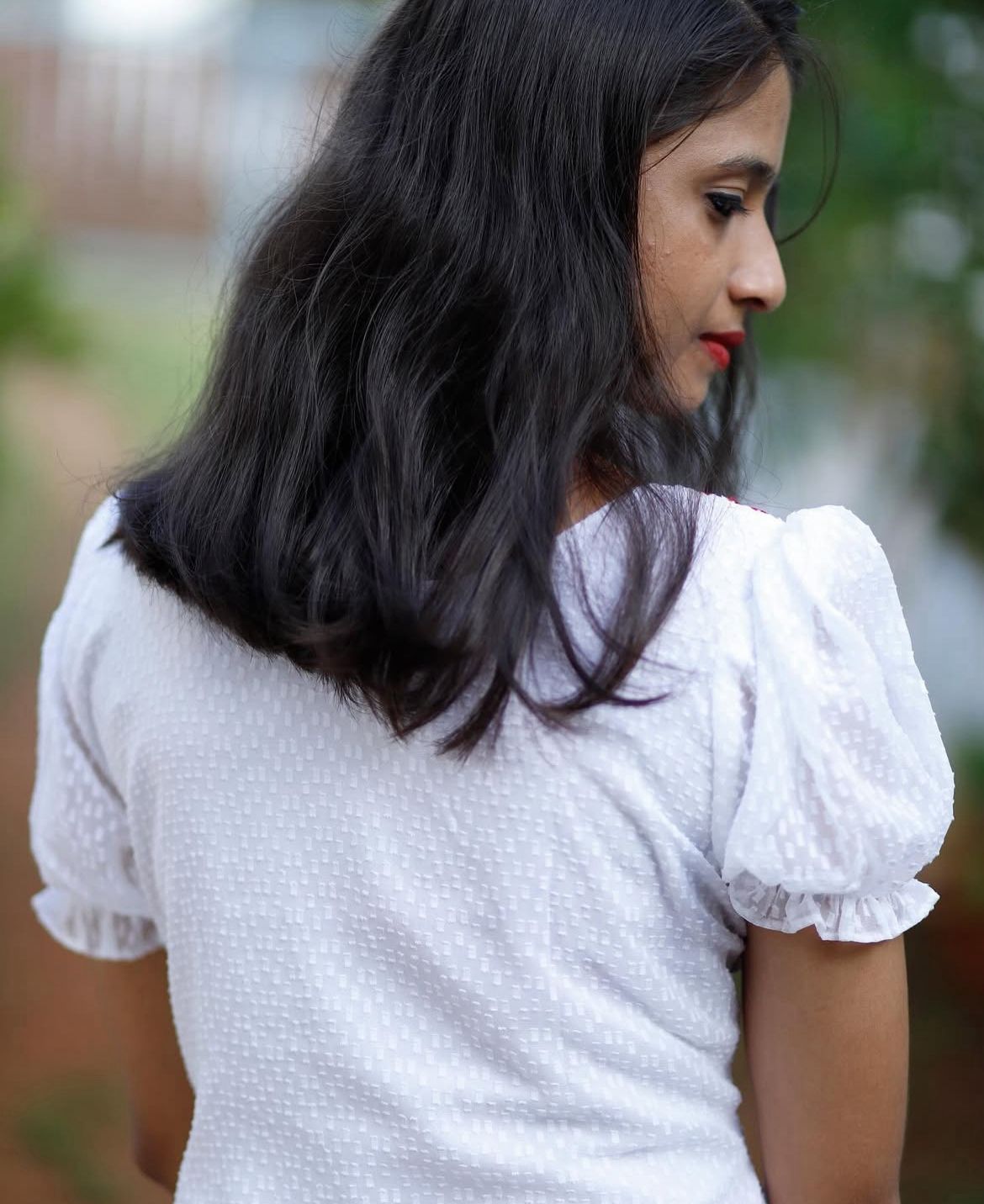 White Soft Georgette Dress with All-Over Buttas & Mirror Work Neckline