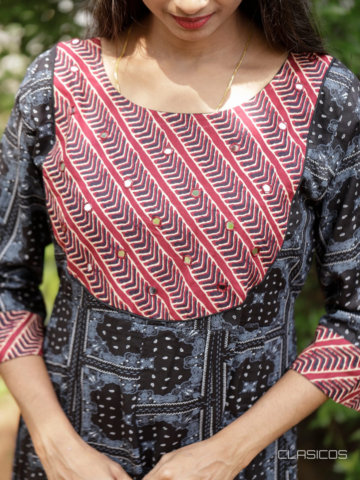 Rayon Panel Cut Kurti with Mirror Work & Back Tie Detail