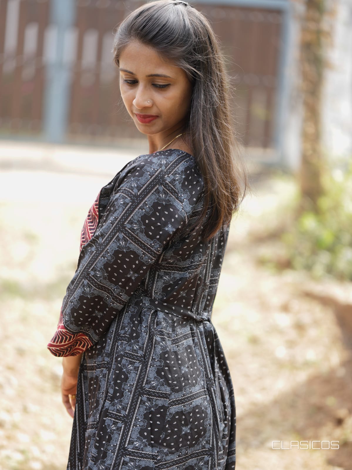 Rayon Panel Cut Kurti with Mirror Work & Back Tie Detail