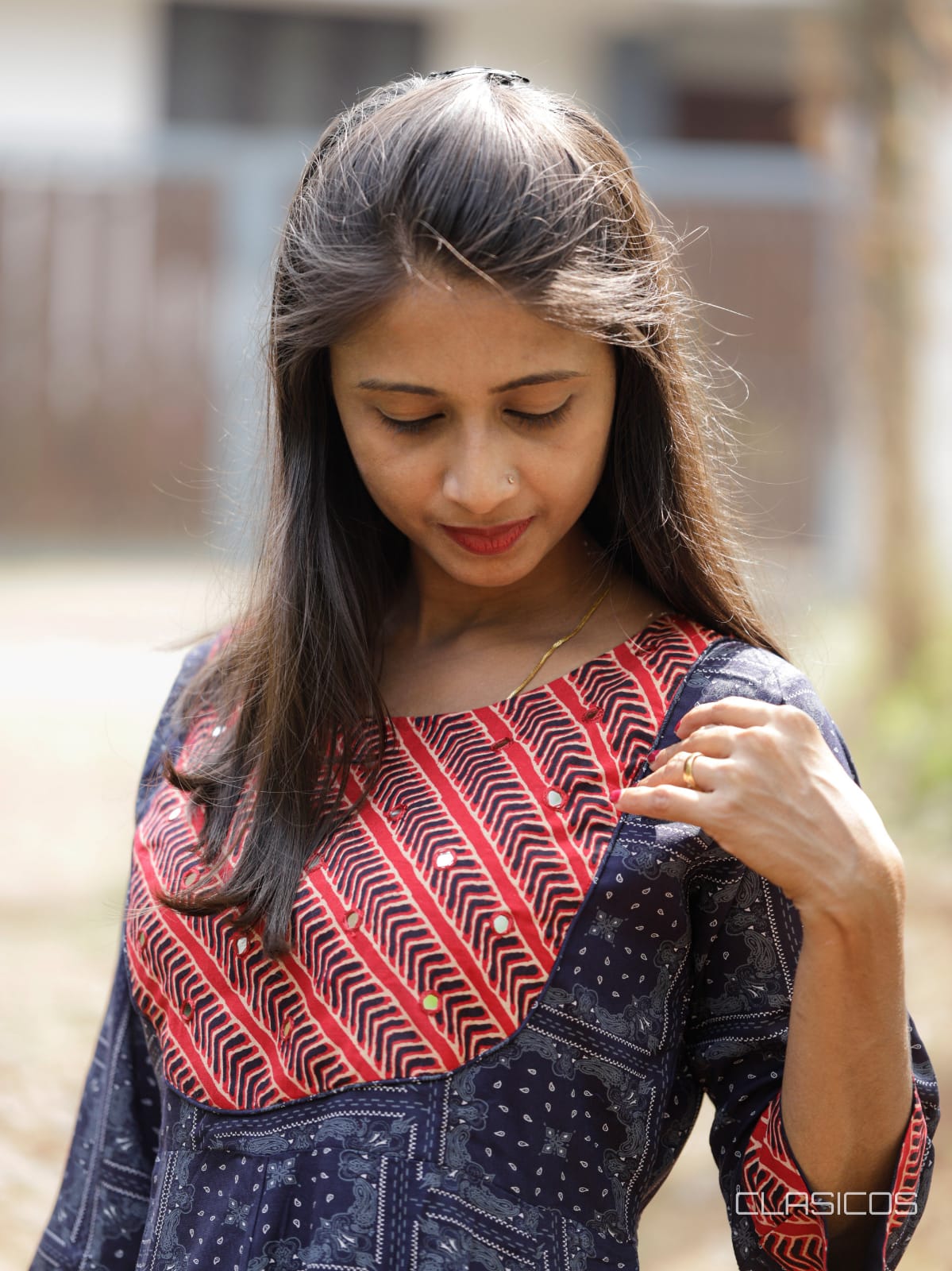 Rayon Panel Cut Kurti with Mirror Work & Back Tie Detail